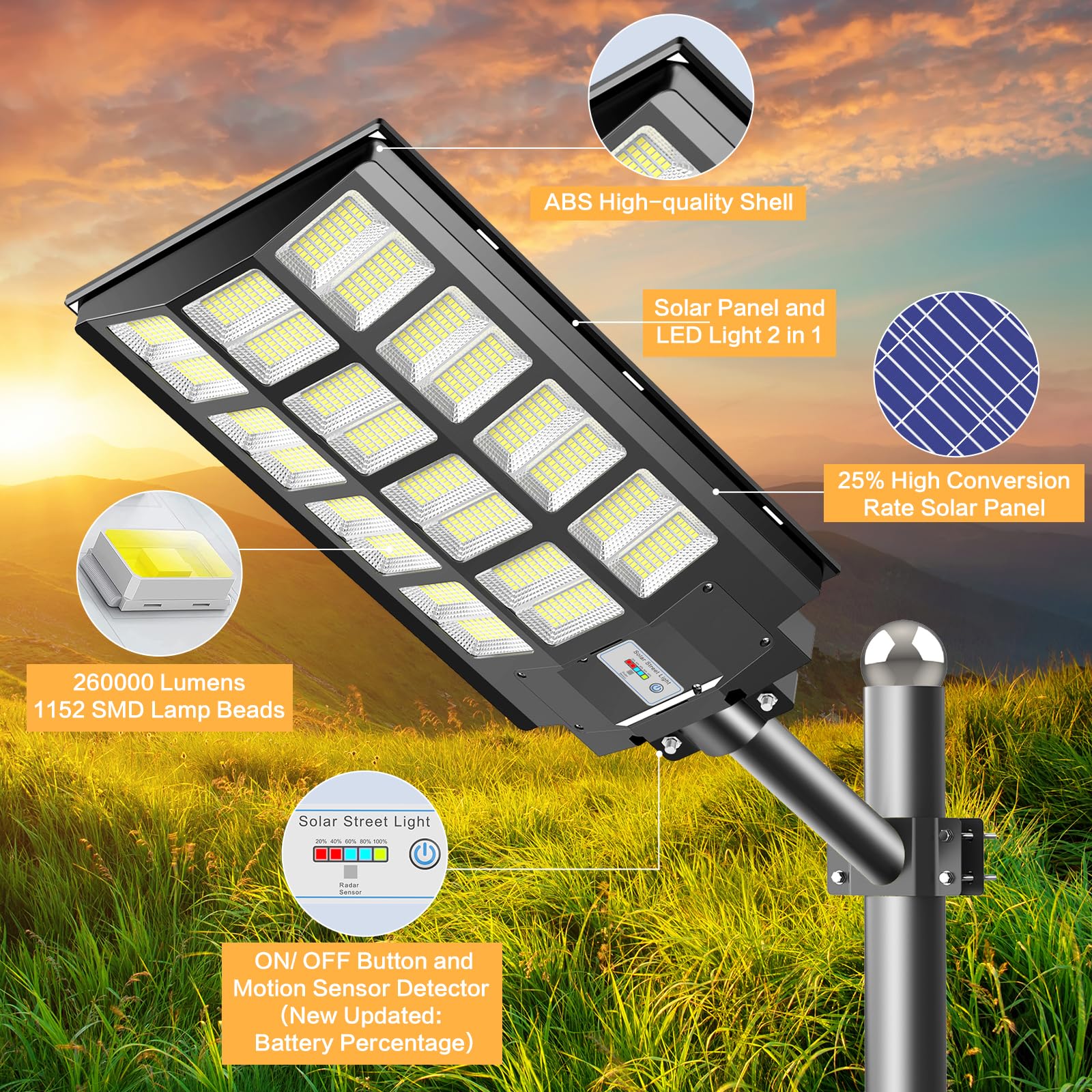 3200W Solar Street Lights Outdoor - 300,000 Lumens Commercial Solar Parking Lot Lights with Motion Sensor, IP66 Waterproof, Dusk to Dawn (2 Pack) - Perfect for Parking Lots, Driveways, Pathways, and Backyards