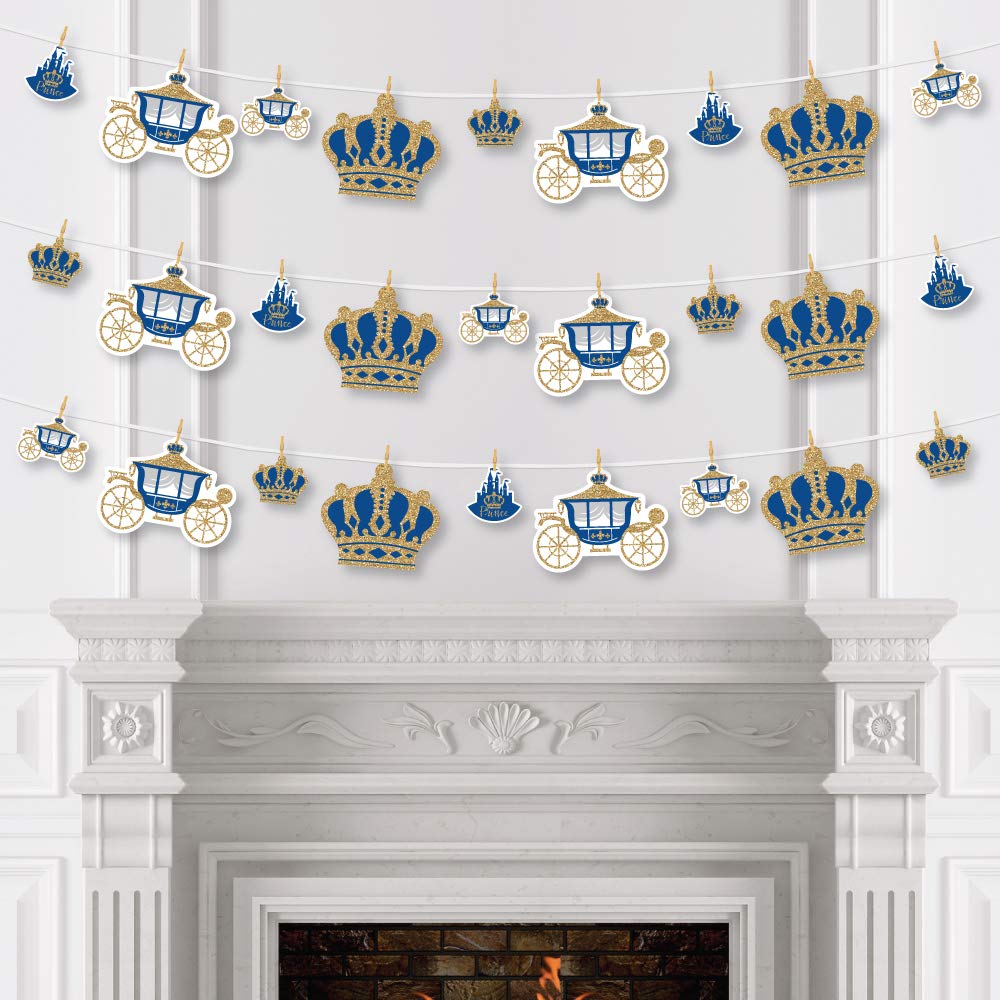 Royal Prince Charming Baby Shower Decorations - DIY Birthday Party Banner Kit with 44-Piece Clothespin Garland - Perfect for Nursery Decor, Gender Reveal Parties & First Birthday Celebrations