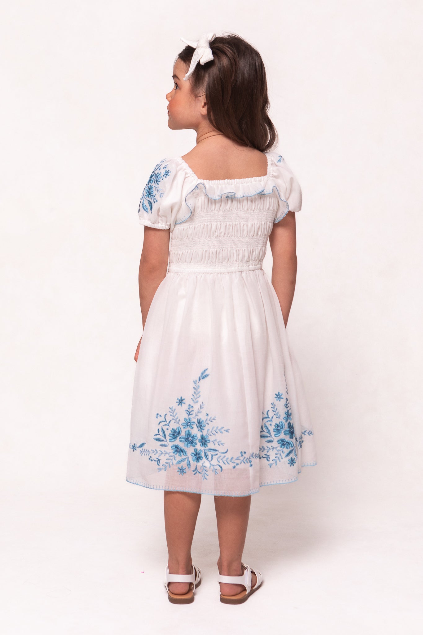 Mini Mae Dress in White with Blue Floral - Elegant Summer Flowy Dress for Women, Perfect for Beach Vacations, Date Nights & Garden Parties