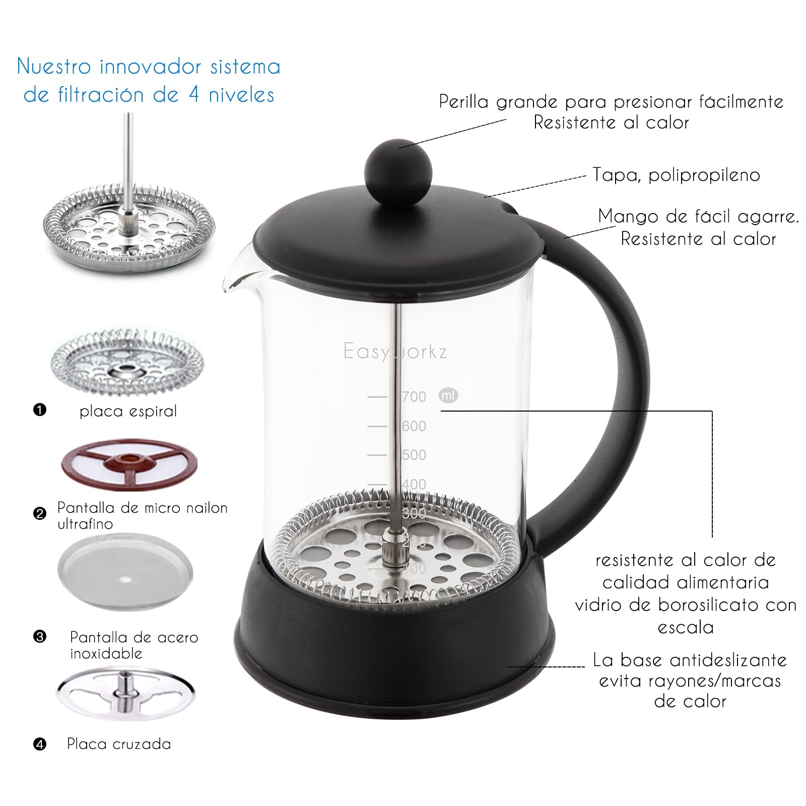 Easyworkz Eclipse French Press Coffee Maker with Heat-Resistant Borosilicate Glass, 800ml - Perfect for Home, Office, and Camping Brewing