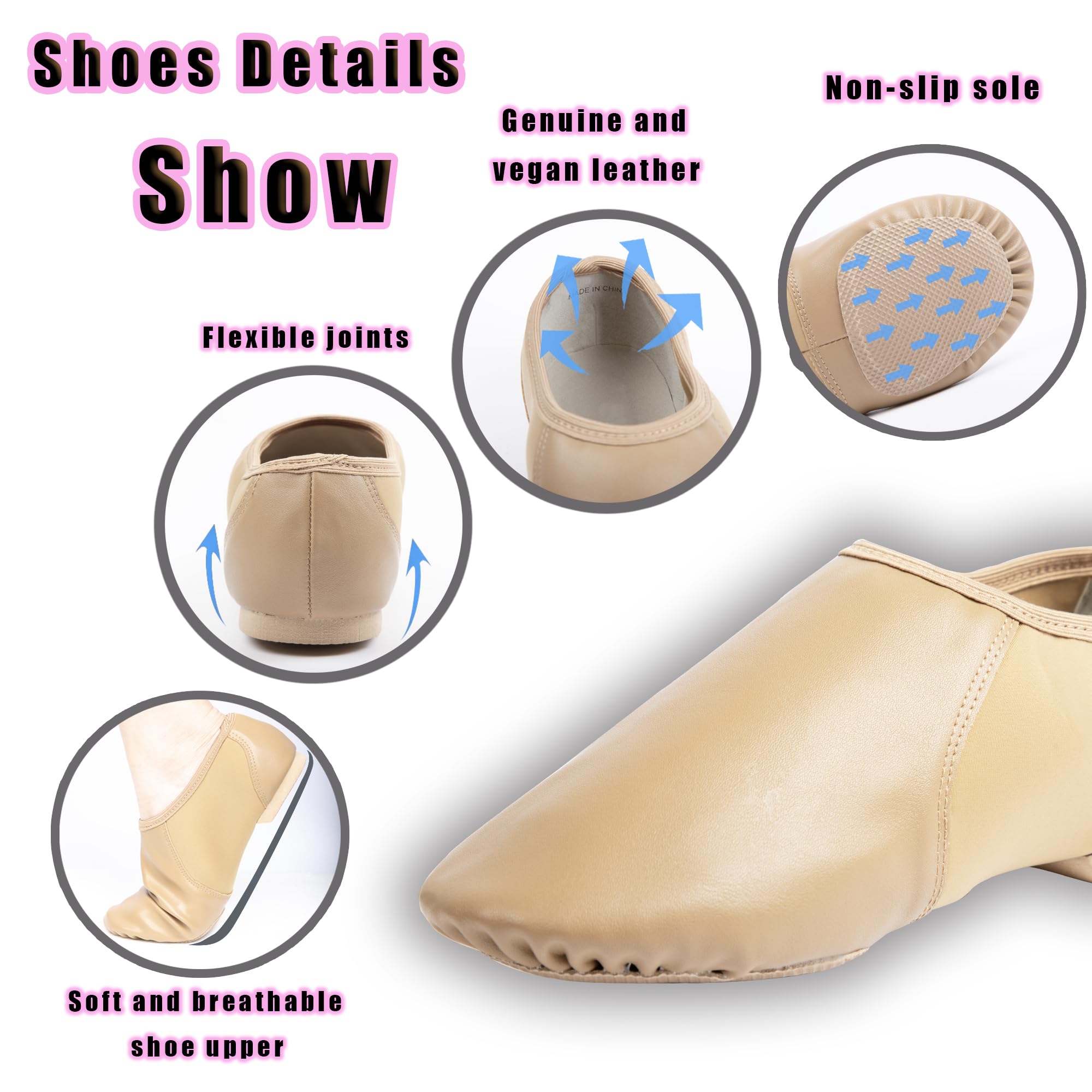 Jazz Dance Shoes for Women & Men - Round Toe Soft Leather Dance Slippers for Ballet, Jazz, and Contemporary Dance Performances