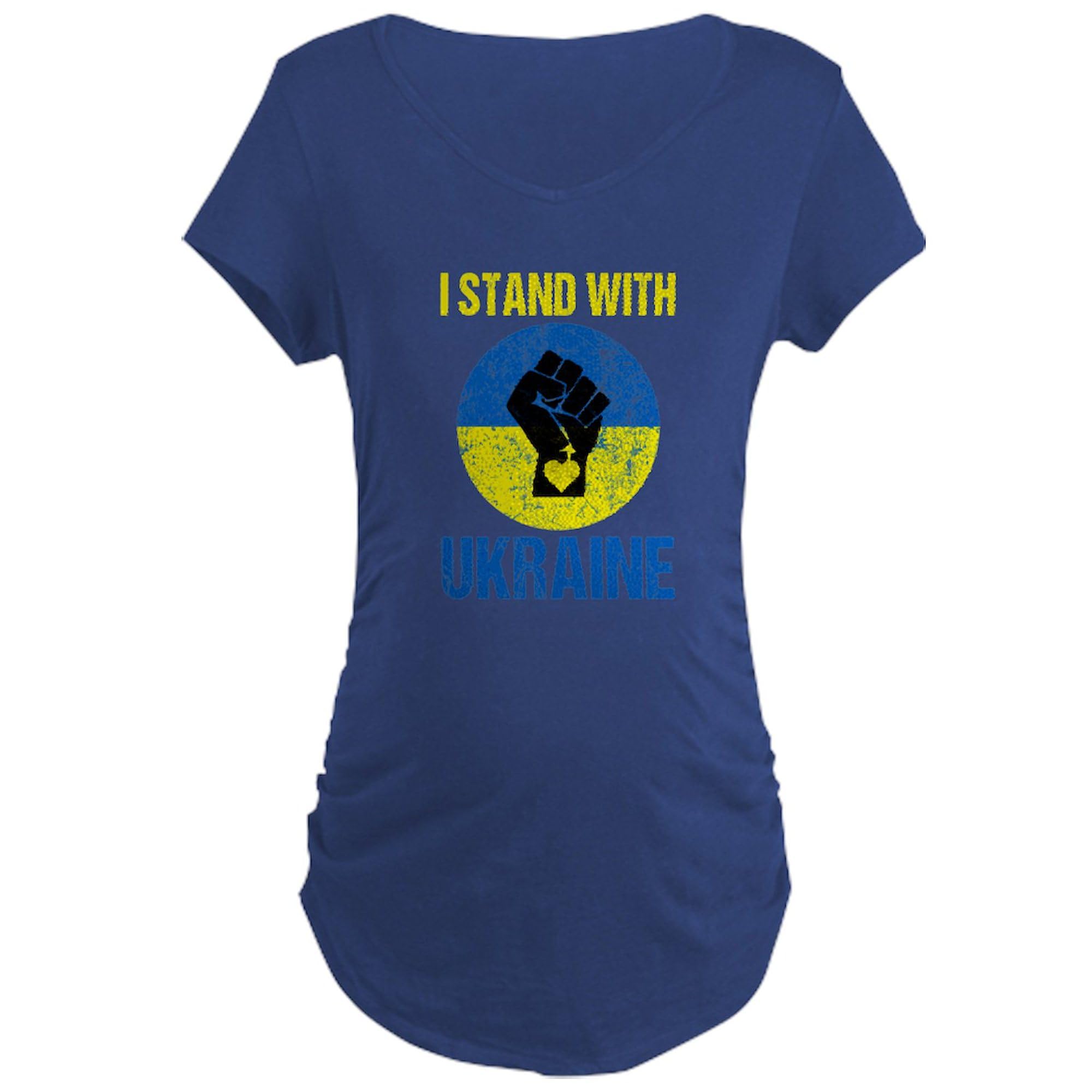 Support Ukraine I Stand with U Maternity T-Shirt - Women's Ruched Side Pregnancy Shirt - Comfortable & Stylish for Moms-to-Be - Perfect for Casual Wear, Maternity Photos & Showing Solidarity