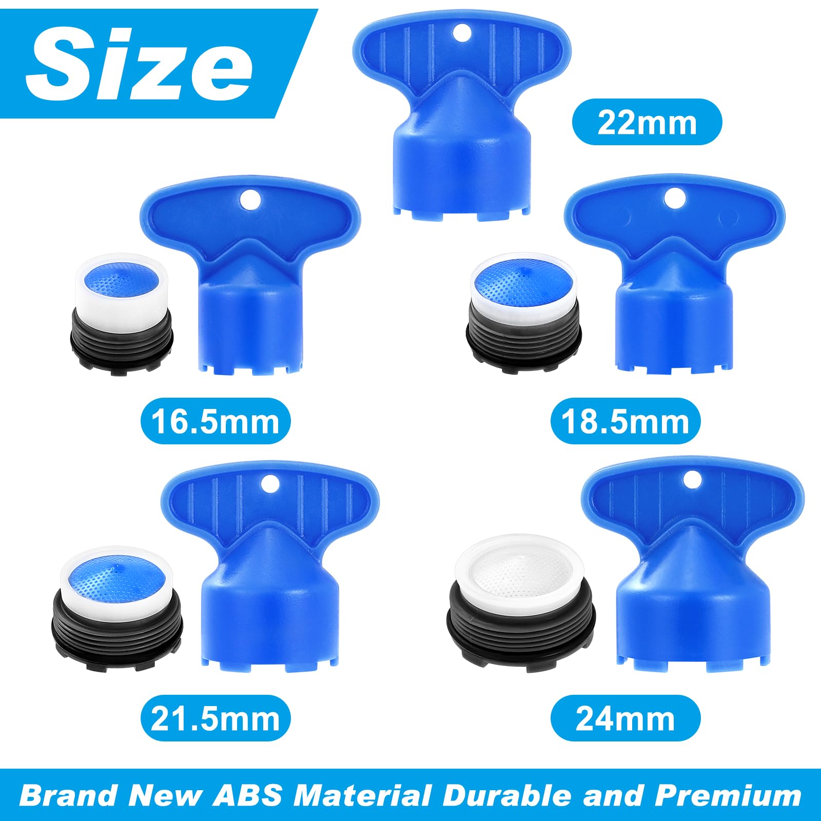 28-Piece Faucet Aerator Kit with 5 Aerator Keys - M16.5, 18.5, 21.5, 24mm Replacement Inserts for Bathroom & Kitchen Sinks - Universal Fit for Water Saving & Splash Prevention