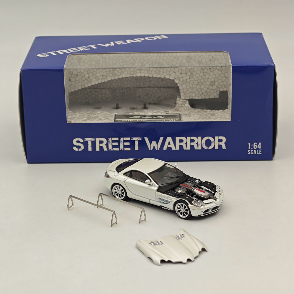 1:64 Scale Mercedes SLR McLaren White Diecast Model Car - Limited Edition Street Warrior Collection - Perfect for Collectors, Display, and Racing Enthusiasts