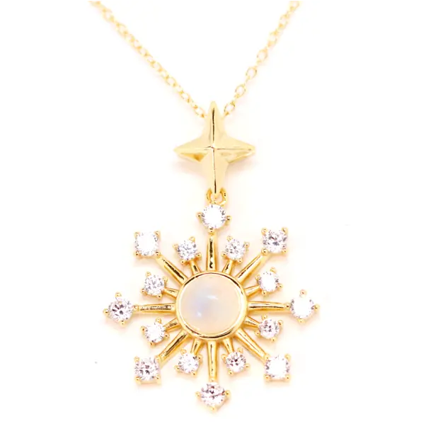 Ella Moonstone Burst Pendant Necklace - Natural Gemstone Jewelry for Women - Perfect for Boho Style, Meditation & Spiritual Healing