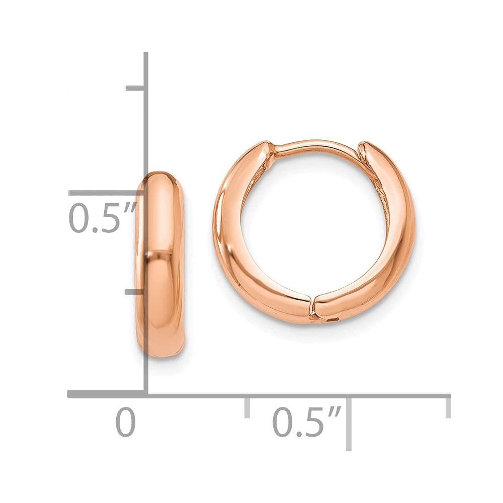 14K Rose Gold Huggie Hoop Earrings for Women - 11mm x 12mm Polished Hinged Hoops | Everyday Wear, Date Night & Special Occasion Jewelry Gift