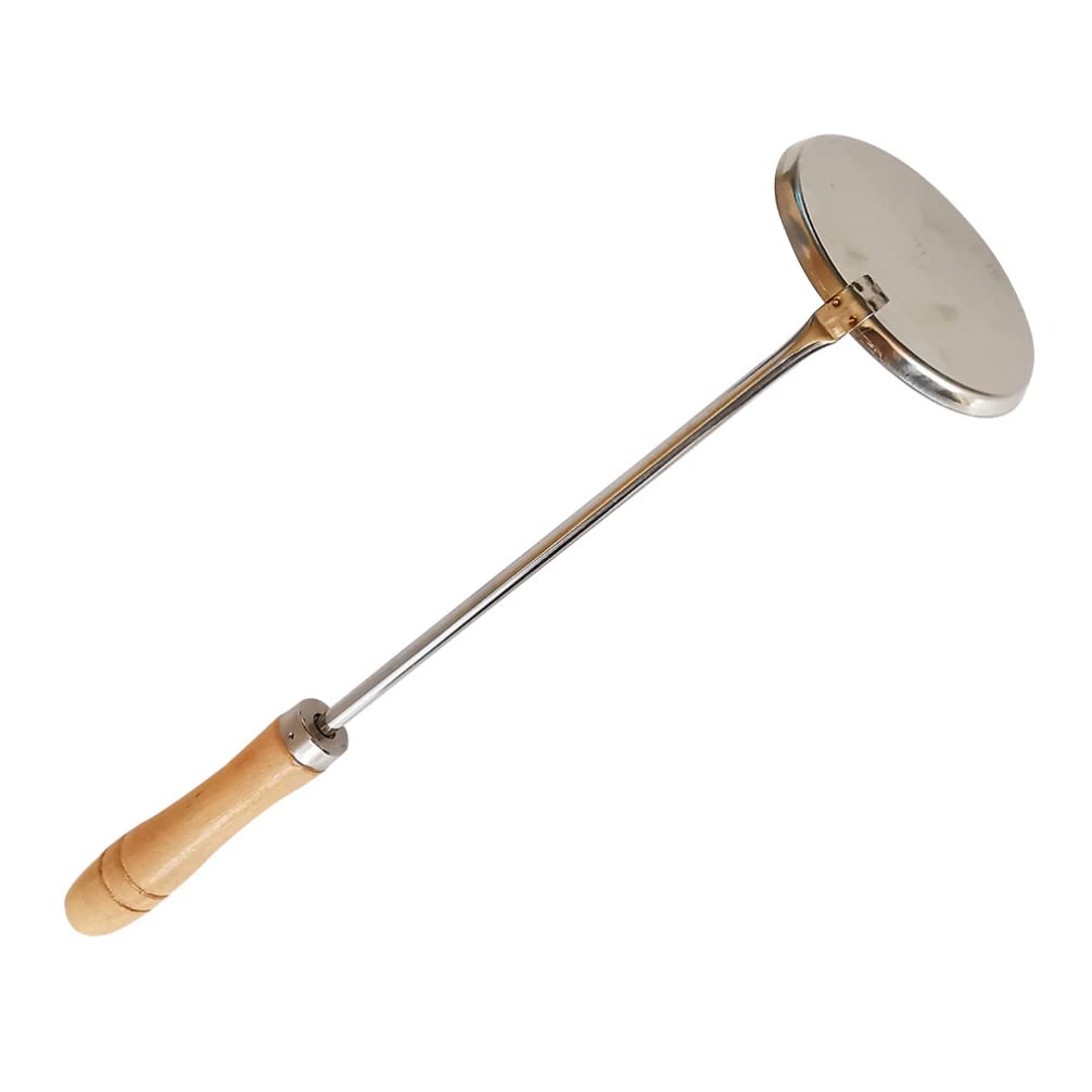Zerodeko Wooden Handle Flat Frying Spoon - Round Non-Stick Kitchen Ladle for Frying, Cooking, and Baking - Perfect for Pancakes, Eggs, Pastries, and Stir-Fry Dishes