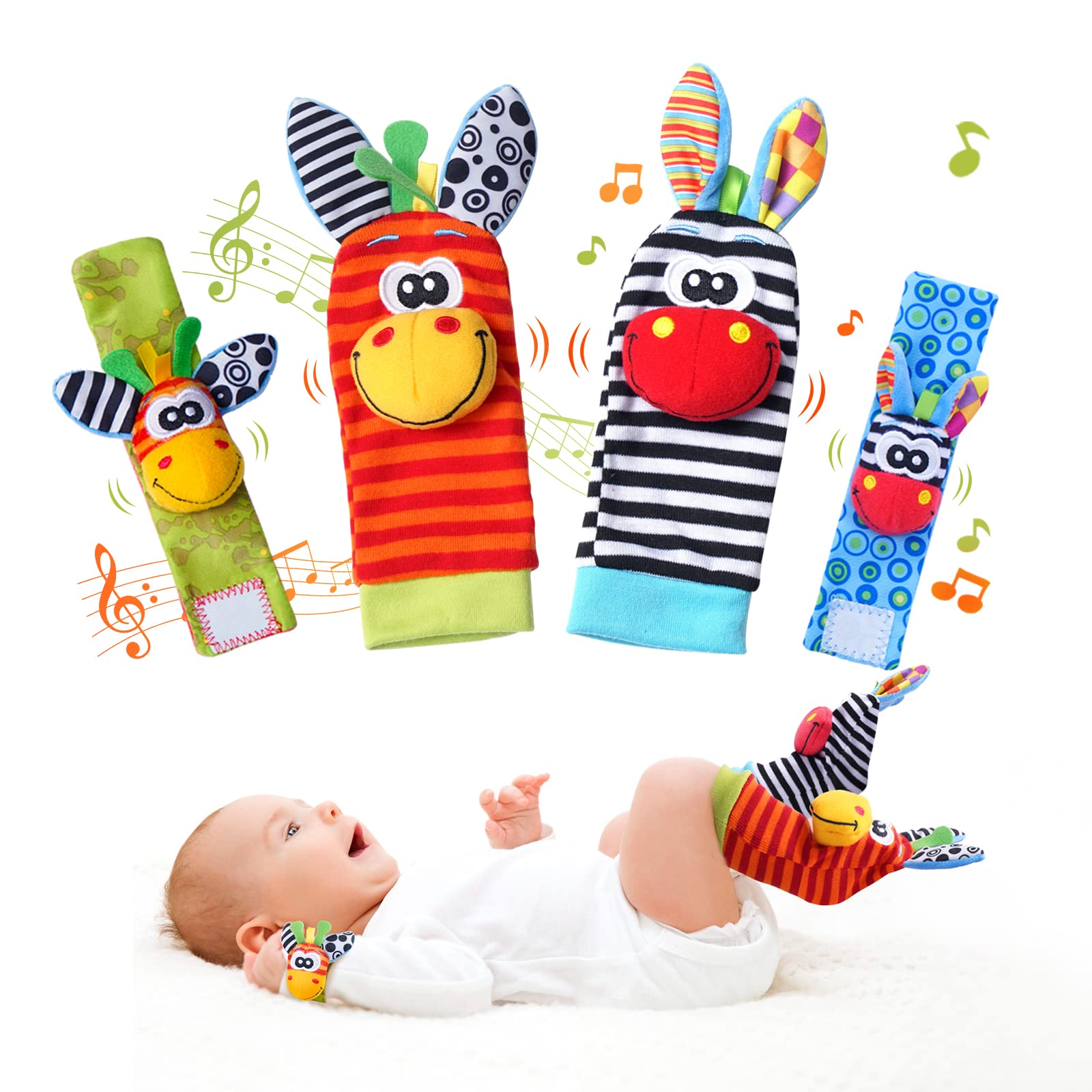 Soft Baby Wrist Rattles & Socks Set - Sensory Toys for 0-6 Months - Perfect Newborn Gift for Playtime & Learning