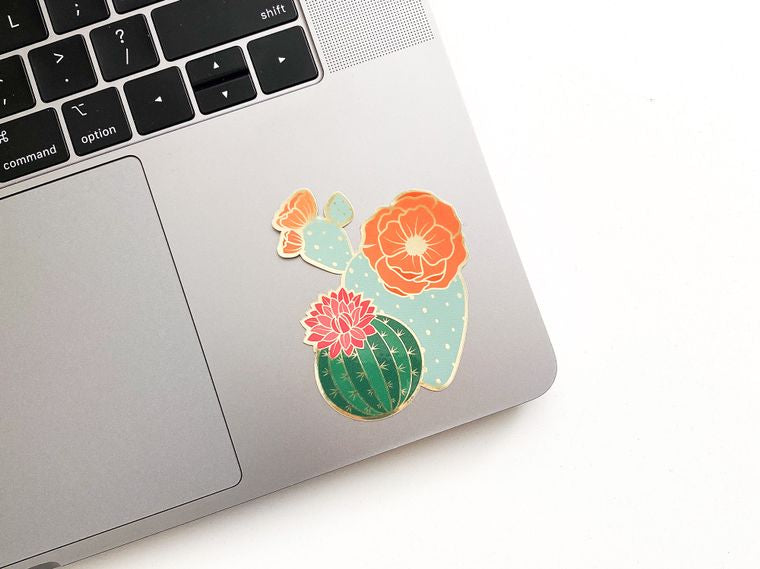 Blooming Cacti Stickers - Waterproof Vinyl Decals for Laptops, Water Bottles & DIY Crafts - Cute Succulent Plant Decor for Home & Office
