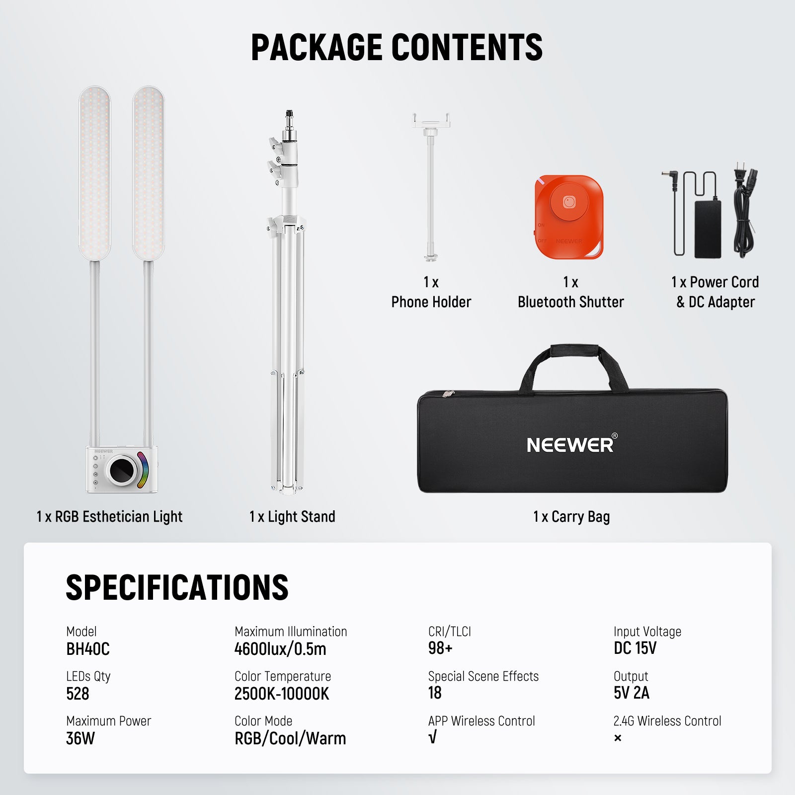 NEEWER BH40C RGB LED Photography Light Kit for Makeup, YouTube Videos, TikTok, and Live Streaming - Professional Studio Lighting for Beauty, Skincare, and Content Creation