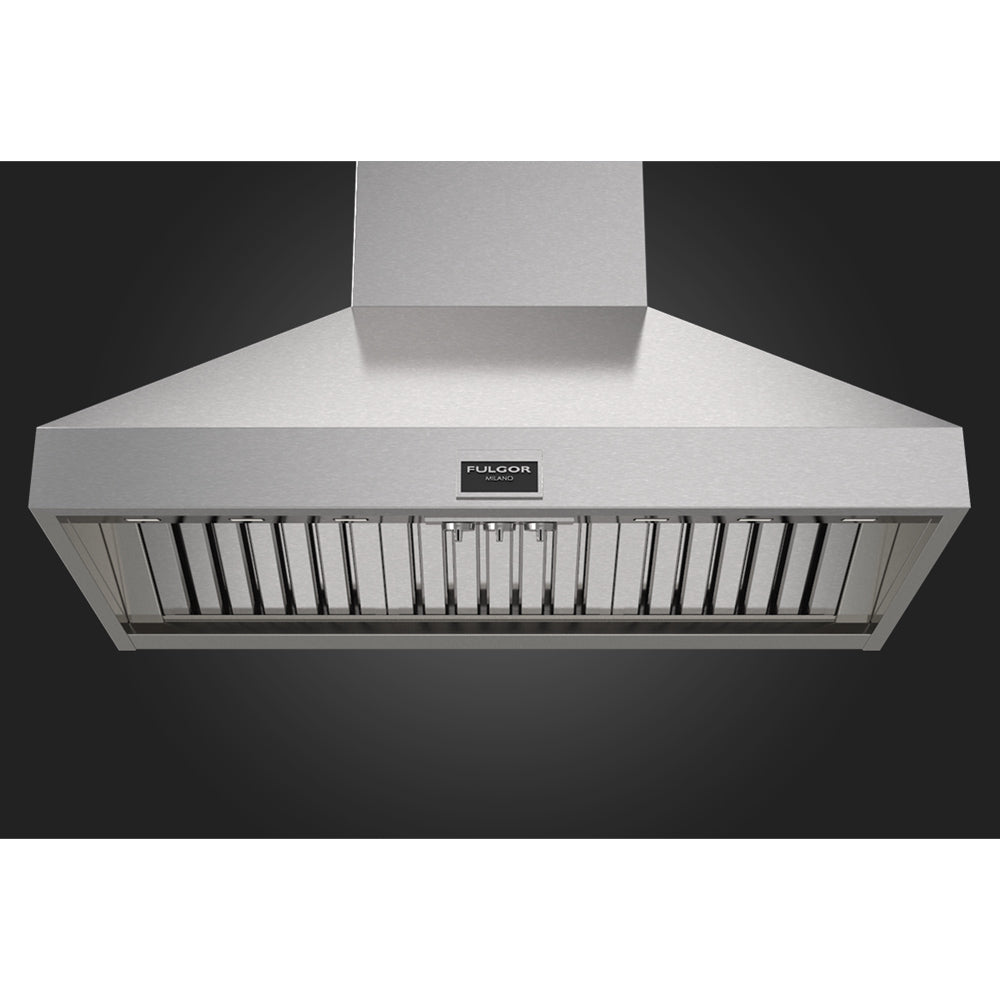 Fulgor Milano 48 Inch 1000 CFM Professional Stainless Steel Wall Mount Range Hood - Model F6PC48DS1 | Powerful Ventilation for Modern Kitchens & Open Concept Homes