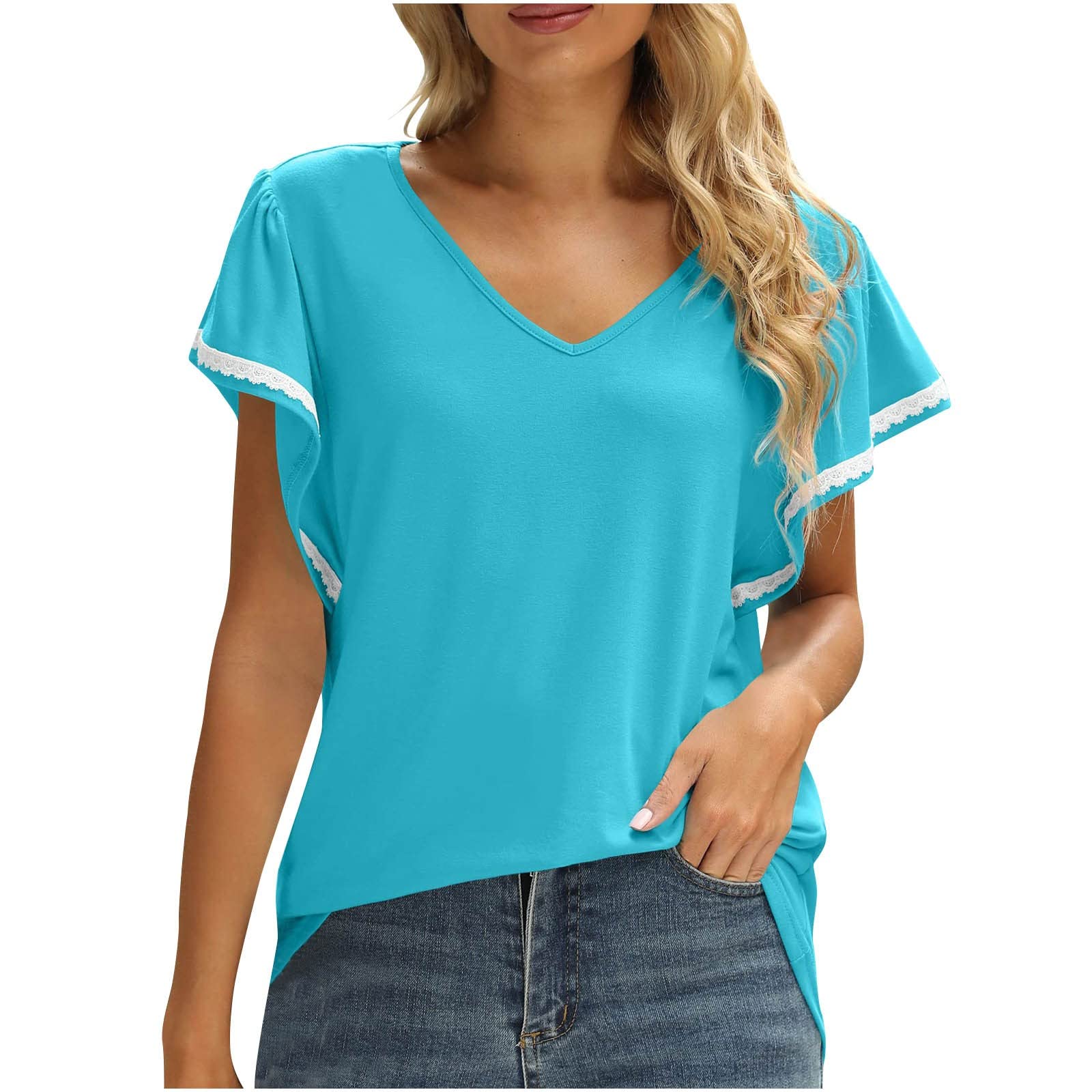 Trendy Women's V-Neck Short Sleeve T-Shirt - Summer & Fall Casual Loose Fit Top for Date Night, Work & Everyday Wear