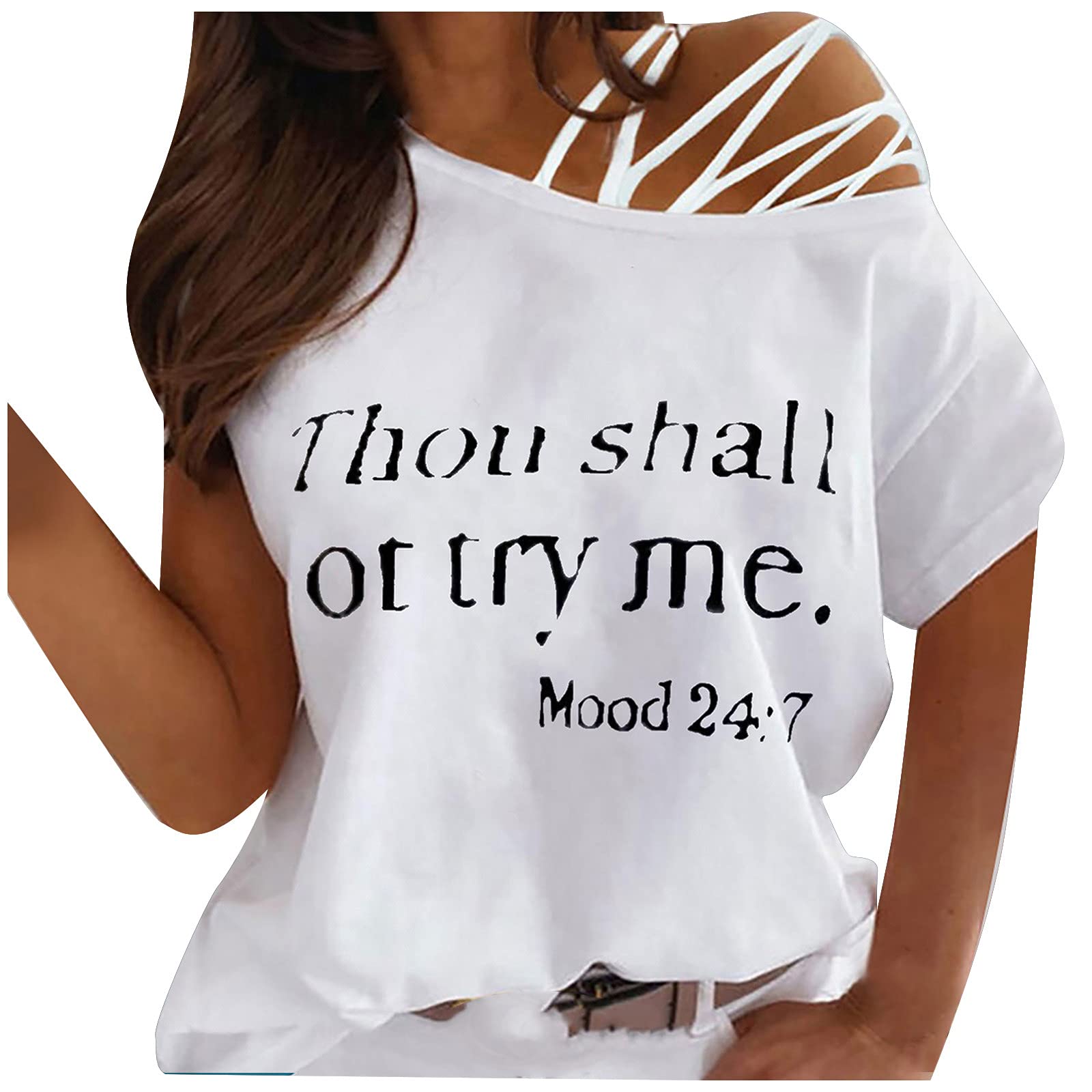 Sexy Off Shoulder Strappy Tee Shirts for Women - Casual Summer Tops with Short Sleeve & Crew Neck | Perfect for Beach, Vacation & Date Night Outfits