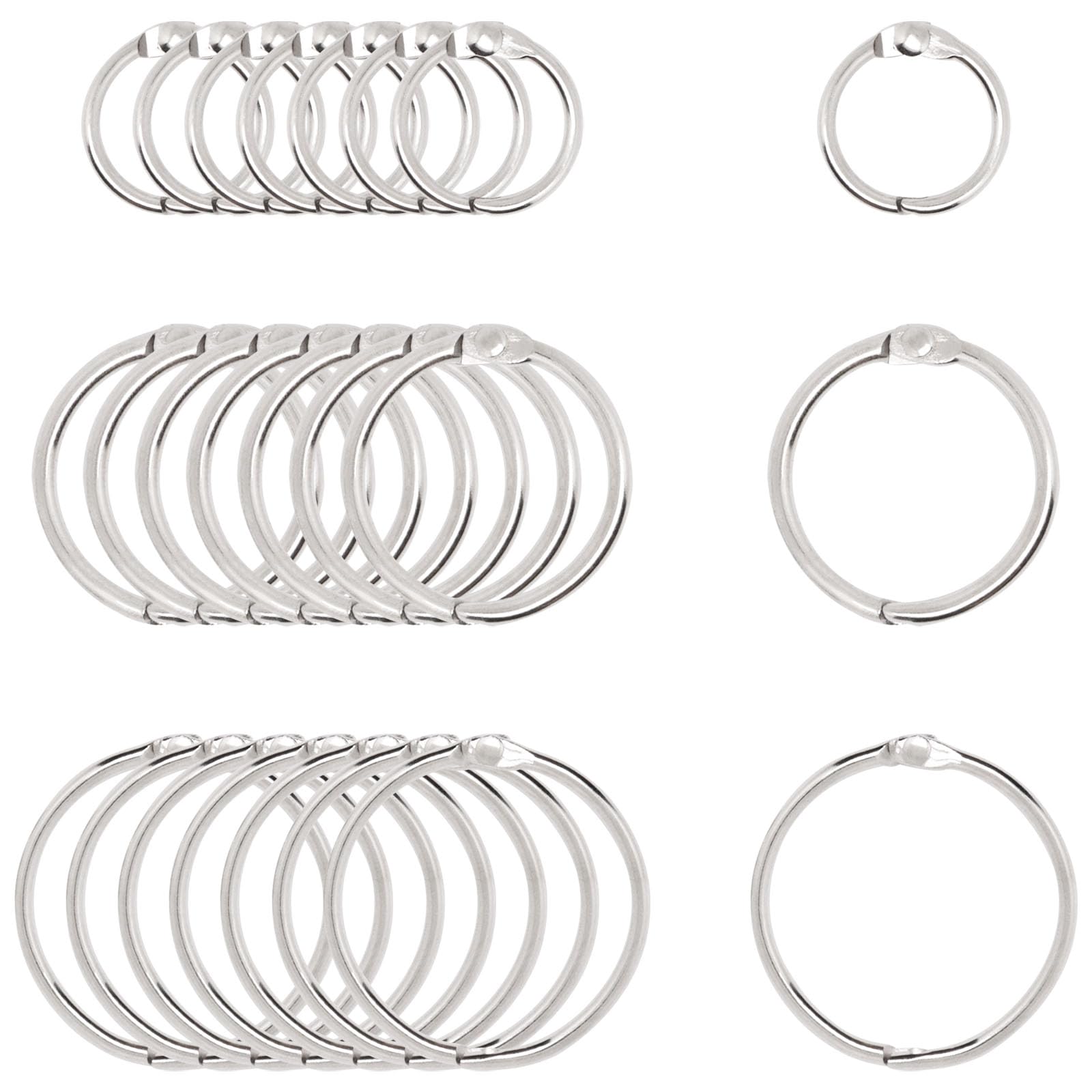 Small Binder Rings Assorted Sizes (0.5, 1, 1.2 Inch) - 36pc Metal Book Rings for Index Cards, Flash Cards & Loose Leaf Paper - Durable Ring Clips for School, Office & Craft Organization