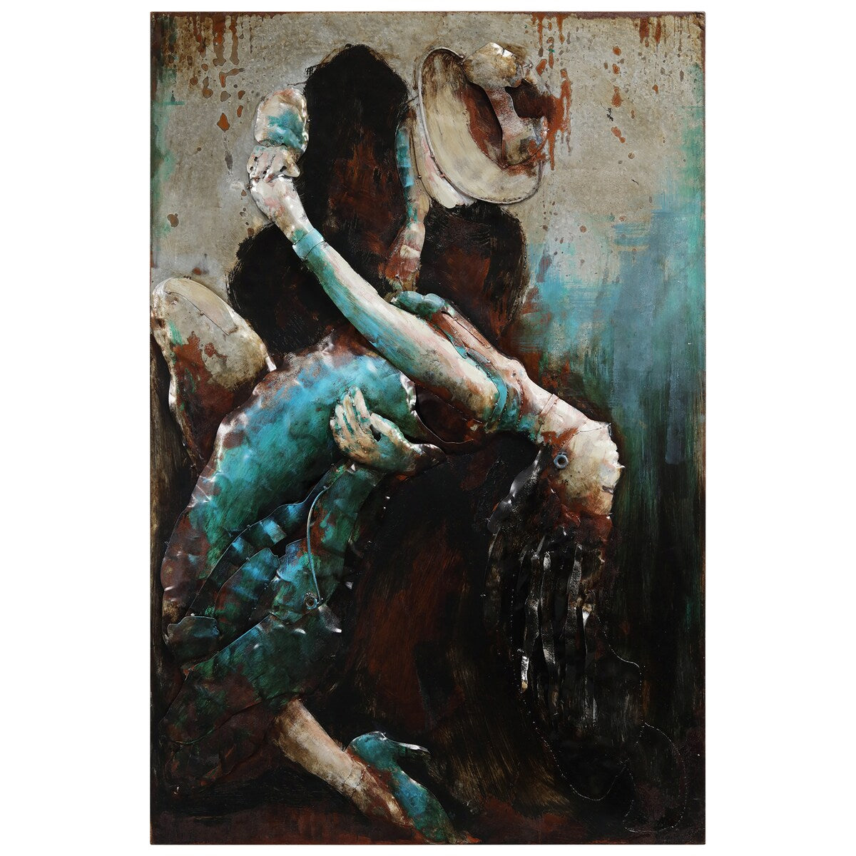 Hand-Painted Ballroom Dancers Mixed Media Wall Art - 3D Iron Wall Decor for Living Room, Bedroom & Dance Studio