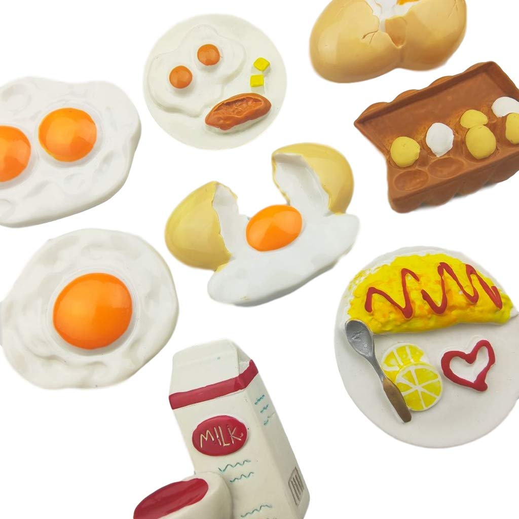 8-Piece 3D Resin Refrigerator Magnets Set - Breakfast Egg Series, Cute Kitchen Decor, Fridge Magnetic Stickers for Photos & Notes, Perfect for Home, Office & Dorm Room Organization