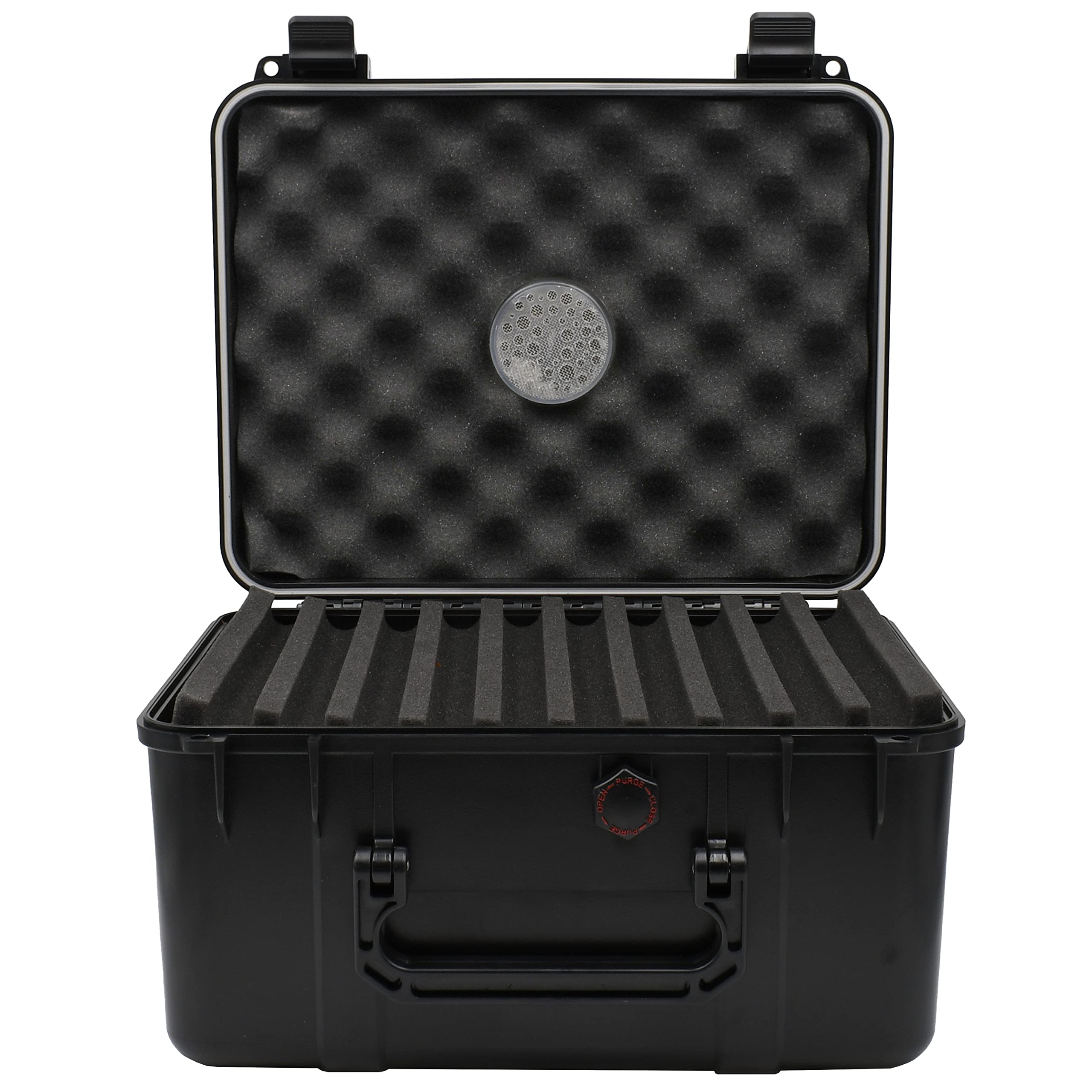 Xikar Travel Humidor for 60 Cigars - Slim Portable Cigar Case with High Density Foam, Built-in Humidifier & Pressure Relief Valve - Secure Locking Design for Air Travel & Outdoor Use - Perfect for Cigar Enthusiasts & Business Travel (Black)