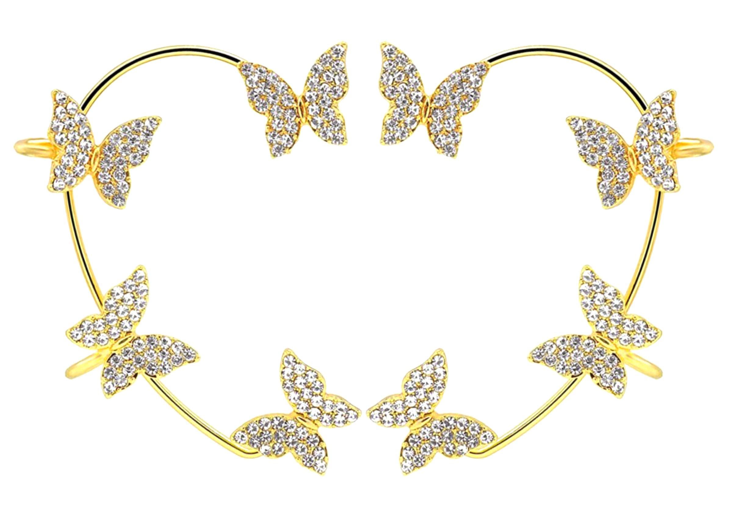 Zircon Butterfly Ear Cuffs for Women - No Piercing Clip-On Wrap Around Fake Earrings, Rhinestone Crawler Ear Wraps for Girls | Perfect for Parties, Weddings & Everyday Fashion