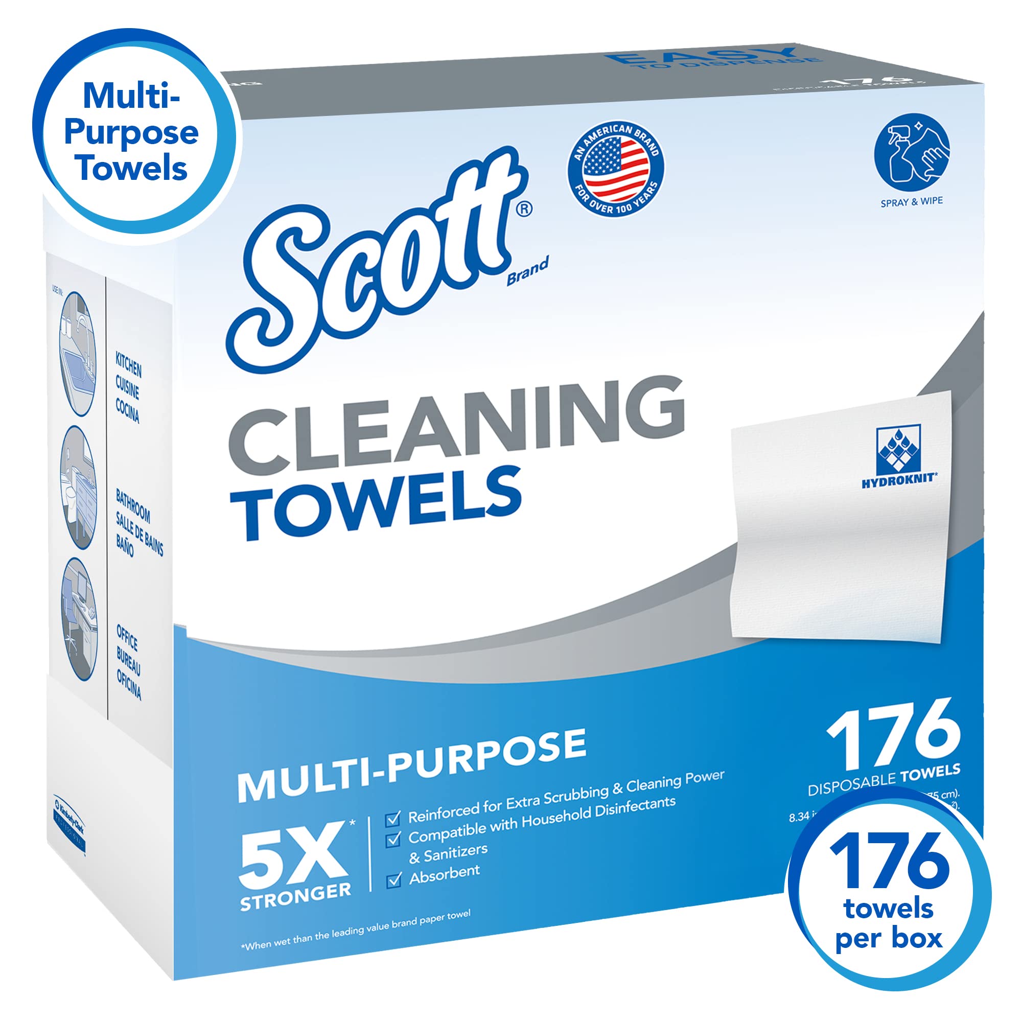 Scott Cleaning Towels (53892) - White, 176 Towels per Box, 10 Boxes per Case (1,760 Towels) - Bulk Disposable Towels for Commercial Cleaning, Janitorial Supplies, and Industrial Use