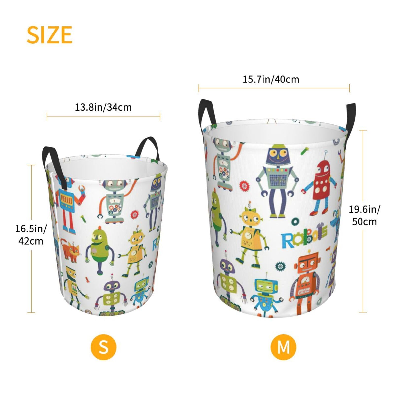Cartoon Robots Print Round Laundry Basket - Stylish Storage for Clothes, Books & Toys | Perfect for Kids Room, Nursery & Playroom Organization