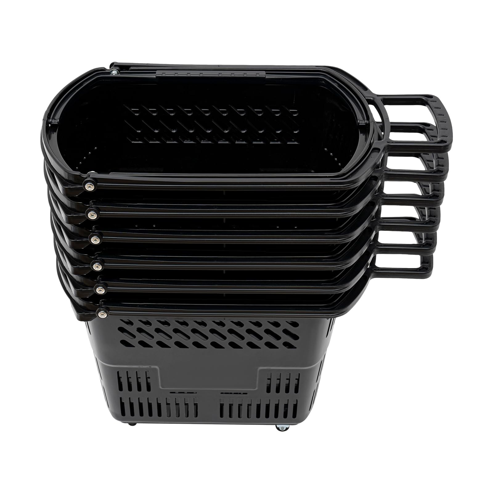 6-Piece Rolling Shopping Cart Set - 35L/9.2Gal Plastic Portable Grocery Basket with Wheels & Handles - Ideal for Supermarkets, Bookstores, Malls & Home Use (Black)
