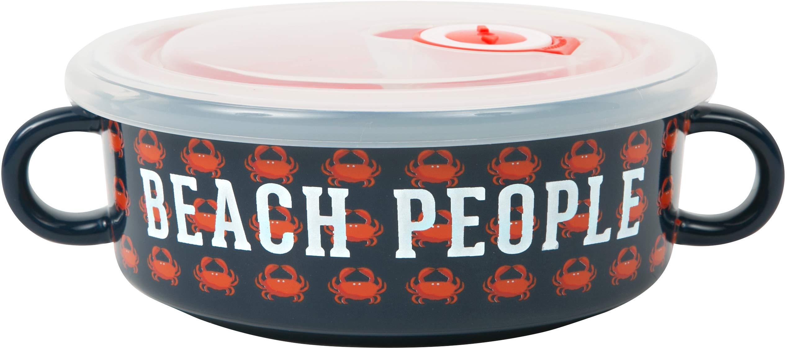 13.5 Oz Double Handled Soup Bowl with Lid - Microwave & Dishwasher Safe - Perfect for Beach Picnics, Camping & Home Dining - Pavilion Gift Company - Blue