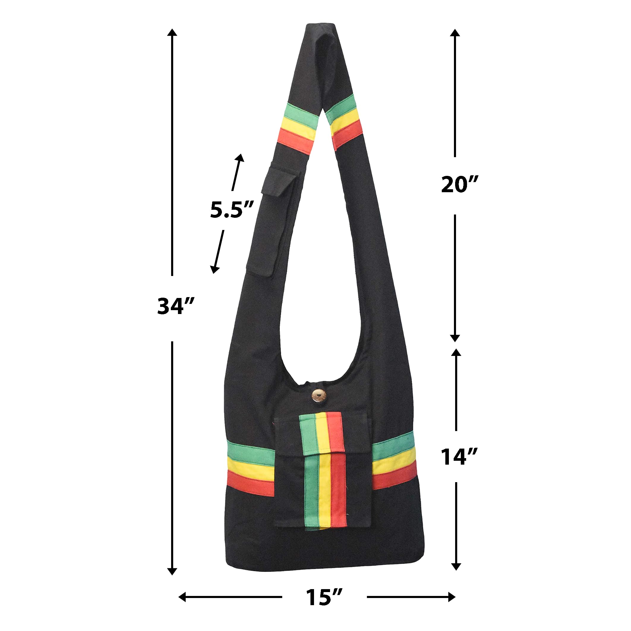 Mandala Crafts Rasta Stripe Hippie Tote Bag - Large Boho Hobo Purse for Women | Crossbody Shoulder Bag for Festival, Beach & Travel
