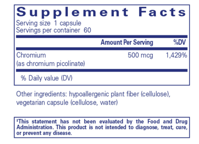 Chromium Picolinate 500mcg Supplement - Supports Blood Sugar Control & Metabolism - Ideal for Weight Management & Energy Boost