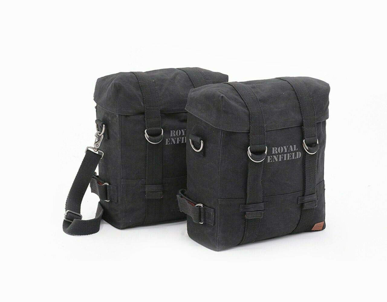 Royal Enfield Classic 350 & 500 Military Pannier Set with Black Bags & Mounting Kit - Waterproof Motorcycle Luggage for Adventure Touring & Commuting