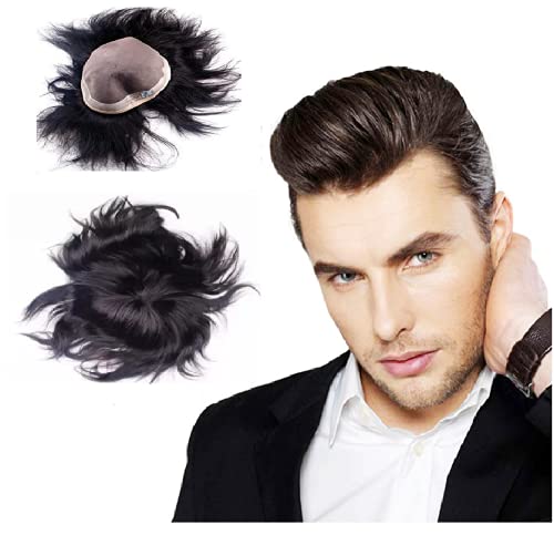 Verbier USA Base Men's Hair Topper - 8x6 Short Real Human Hair Wig in Black (Includes Free Hair Brush, Tape, Wig Clips & Comb) - Perfect for Thinning Hair & Bald Spot Coverage