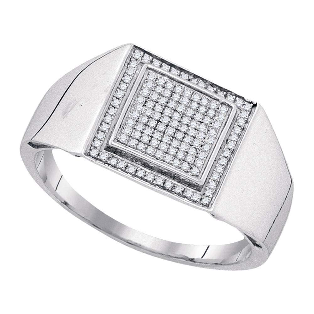 Sterling Silver Men's Round Diamond Square Frame Cluster Ring - 1/4 CTTW Genuine Diamonds, Wedding Band, Anniversary Gift for Him, Engagement Ring, Promise Ring for Boyfriend