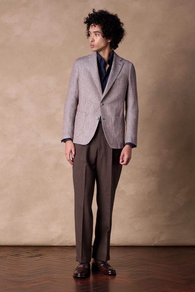 Liam Blazer - Navy, Brown & White Linen Silk Blend Men's Jacket | Casual & Formal Wear for Office, Weddings & Special Events