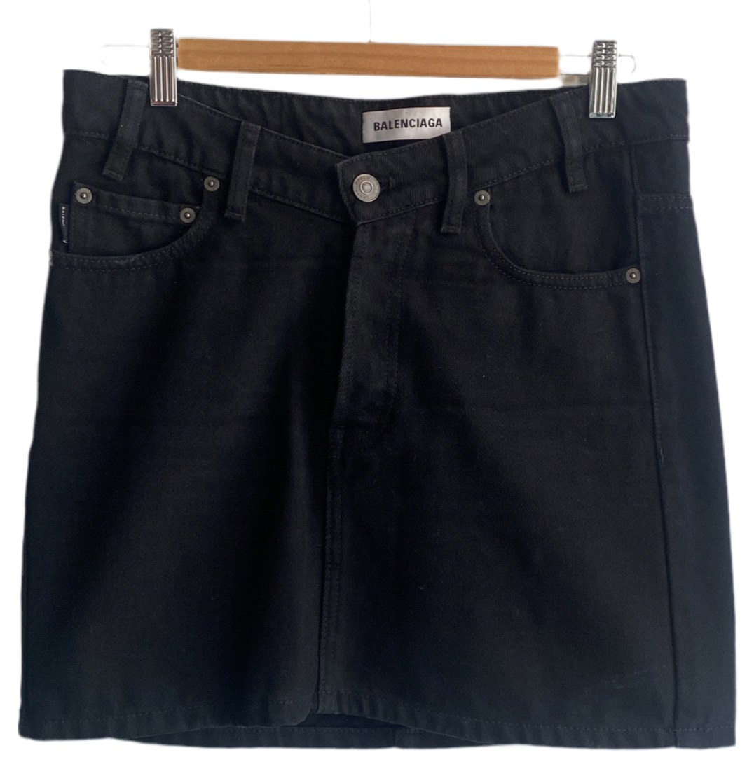 Balenciaga Black Denim Mini Skirt Size 38 - Stylish High Waisted A-Line Skirt for Women | Perfect for Casual Outfits, Night Out & Streetwear Fashion