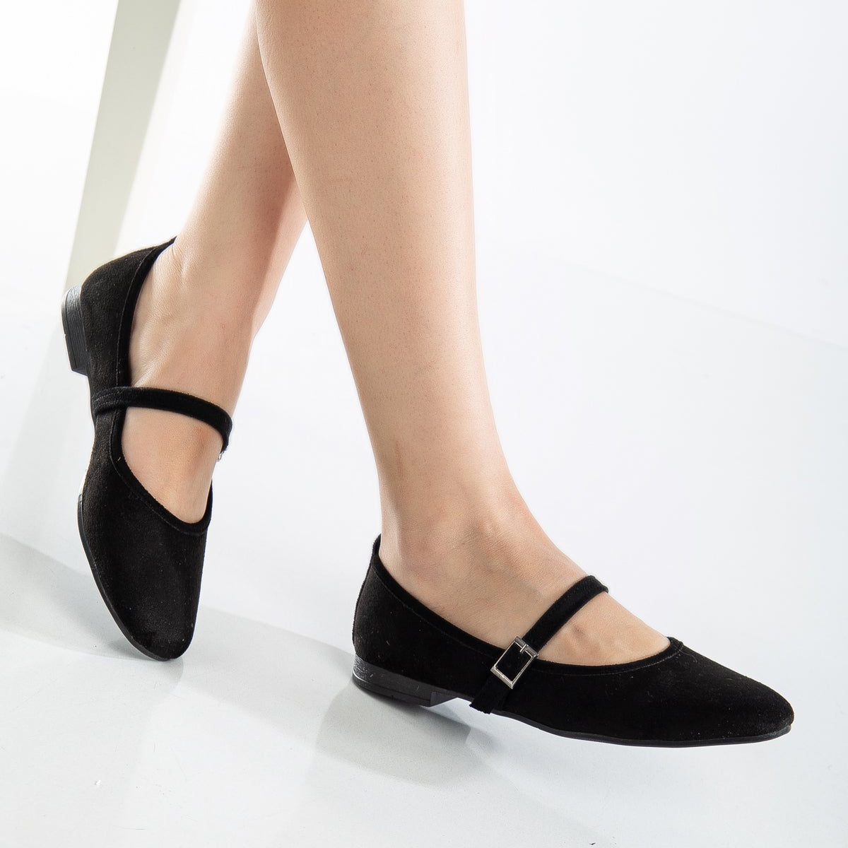 Emilie Black Suede Mary Jane Flats for Women - Comfortable & Stylish Ballet Shoes for Work, Office, and Casual Wear