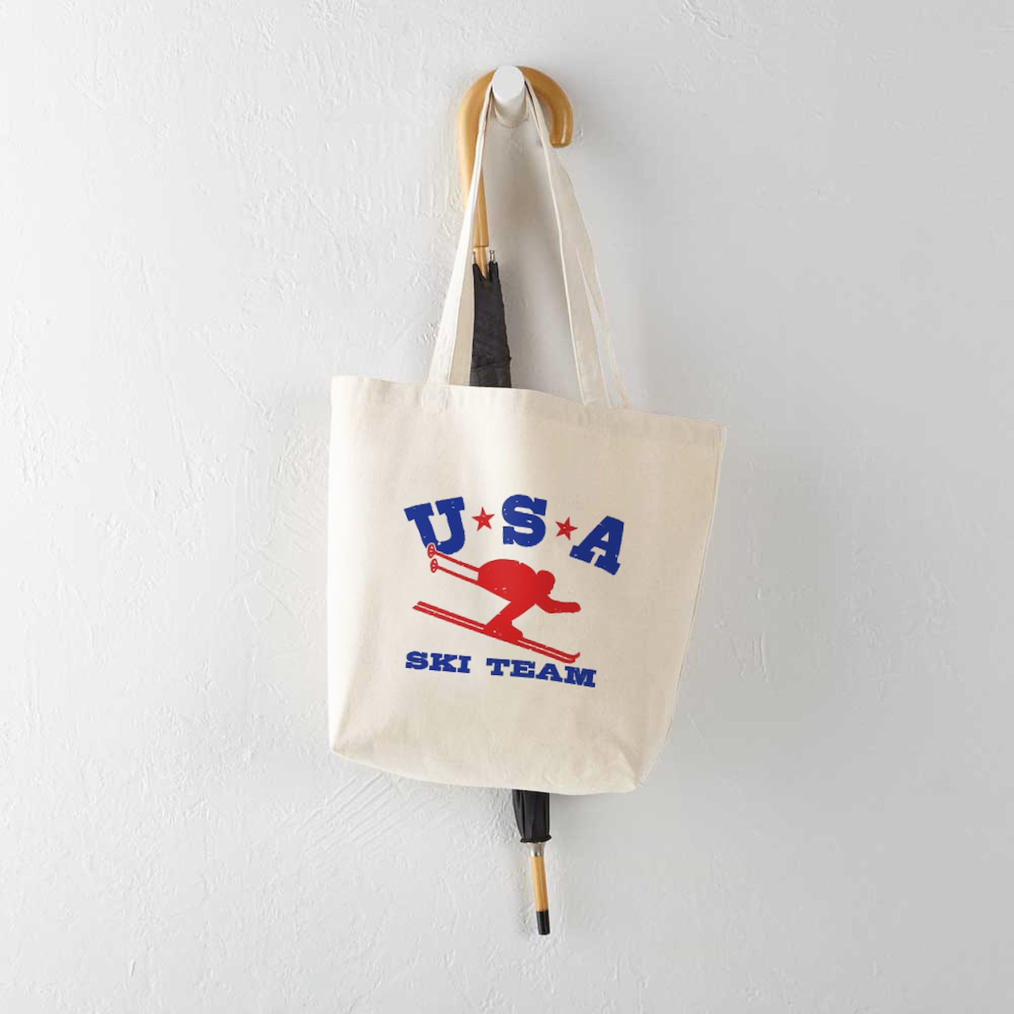 USA Ski Team Tote Bag - Natural Canvas Reusable Shopping Bag for Groceries, Beach & Travel | Eco-Friendly & Durable