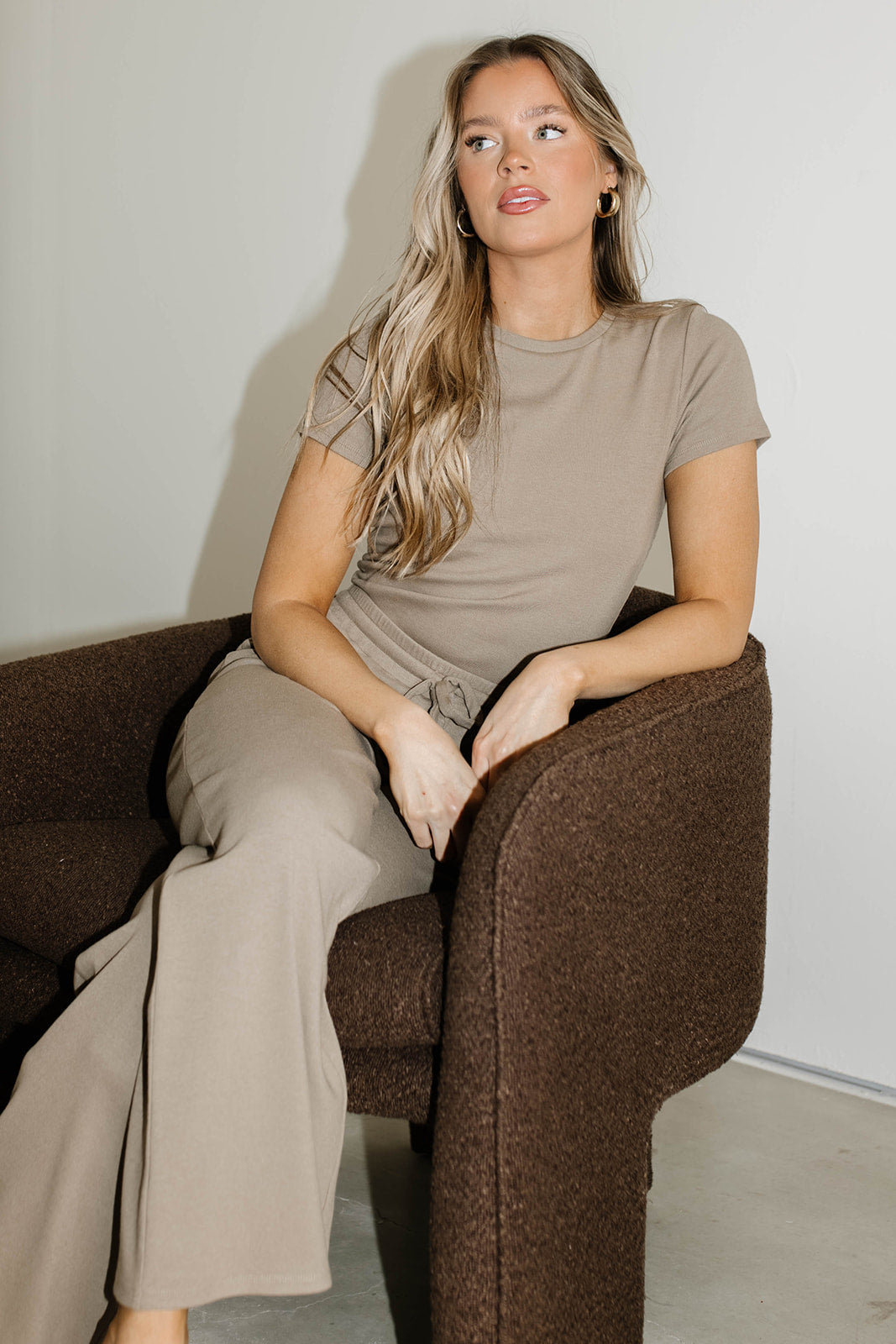 The Muse Knit Ribbed Short Sleeve Top & Pants Set - Women's Casual Lounge Outfit in Mocha Brown | Soft Stretchy Comfort Wear for Yoga, Travel & Home Relaxation