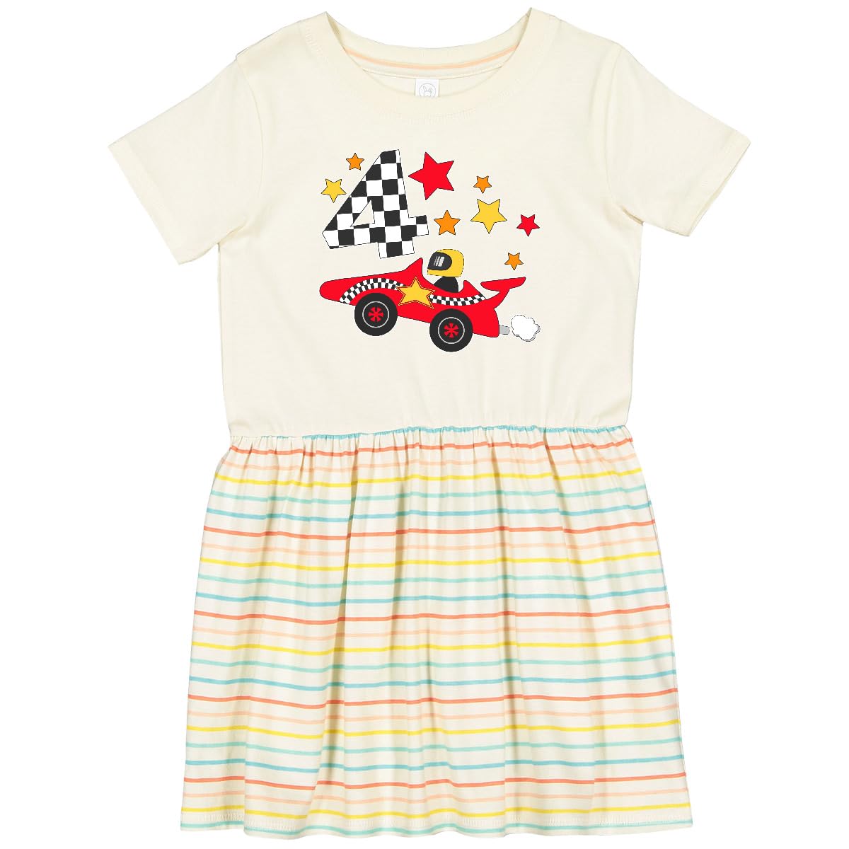 Inktastic Happy 4th Birthday Red Racing Car Toddler Dress - Cute 4 Year Old Girls' Birthday Outfit for Parties, Photos & Celebrations