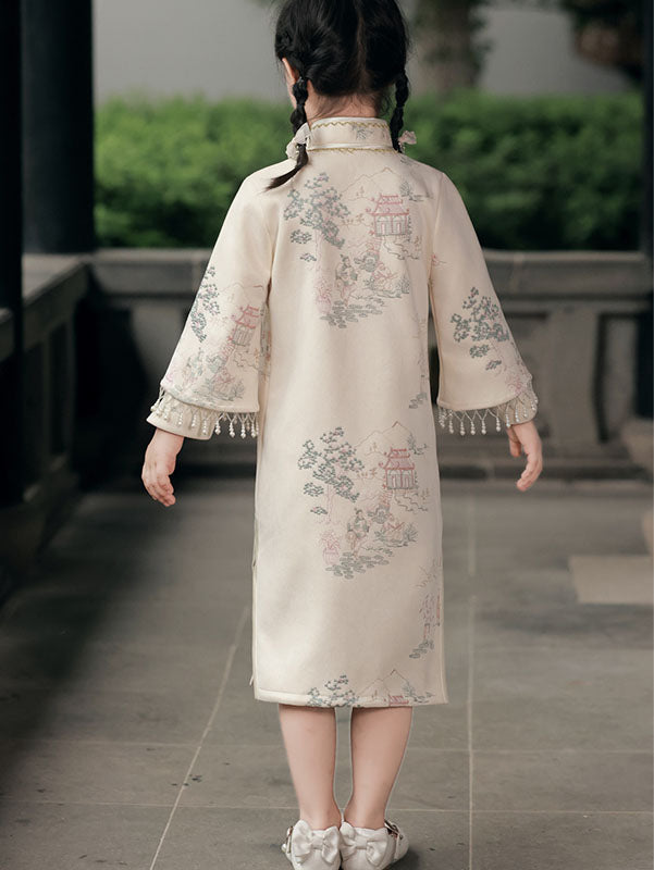 Matching Mother Daughter Winter Suede Qipao Cheongsam Dresses - Traditional Chinese Style Outfits for Family Photos, Christmas & Lunar New Year Celebrations