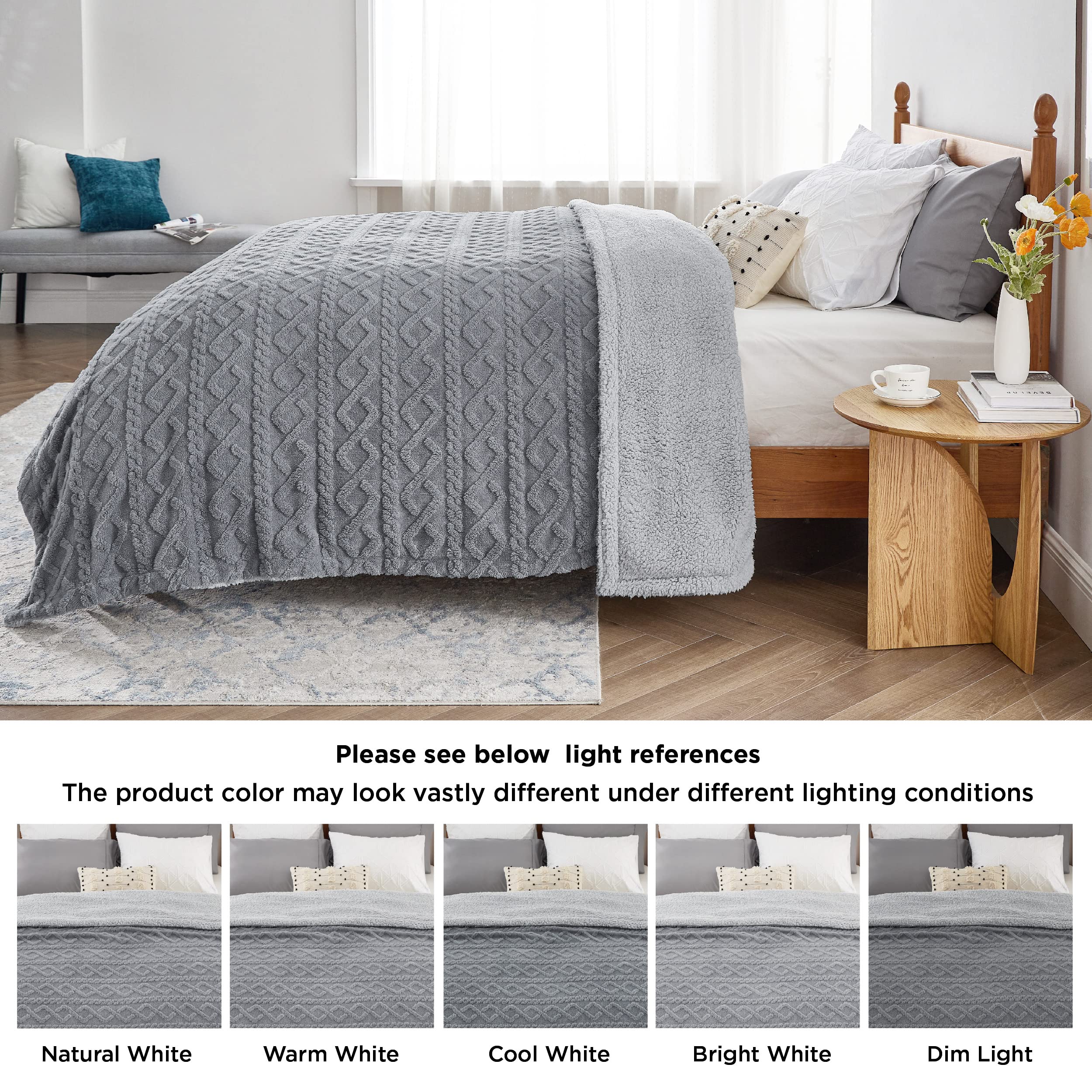 BEDSURE Soft Knitted Throw Blanket 150x200cm - Double-Sided Fluffy Couch Blanket for Living Room, Extra Warm & Cozy Grey Blanket for Sofa, Bed, or Travel | Perfect for Winter Nights, Movie Time & Home Decor