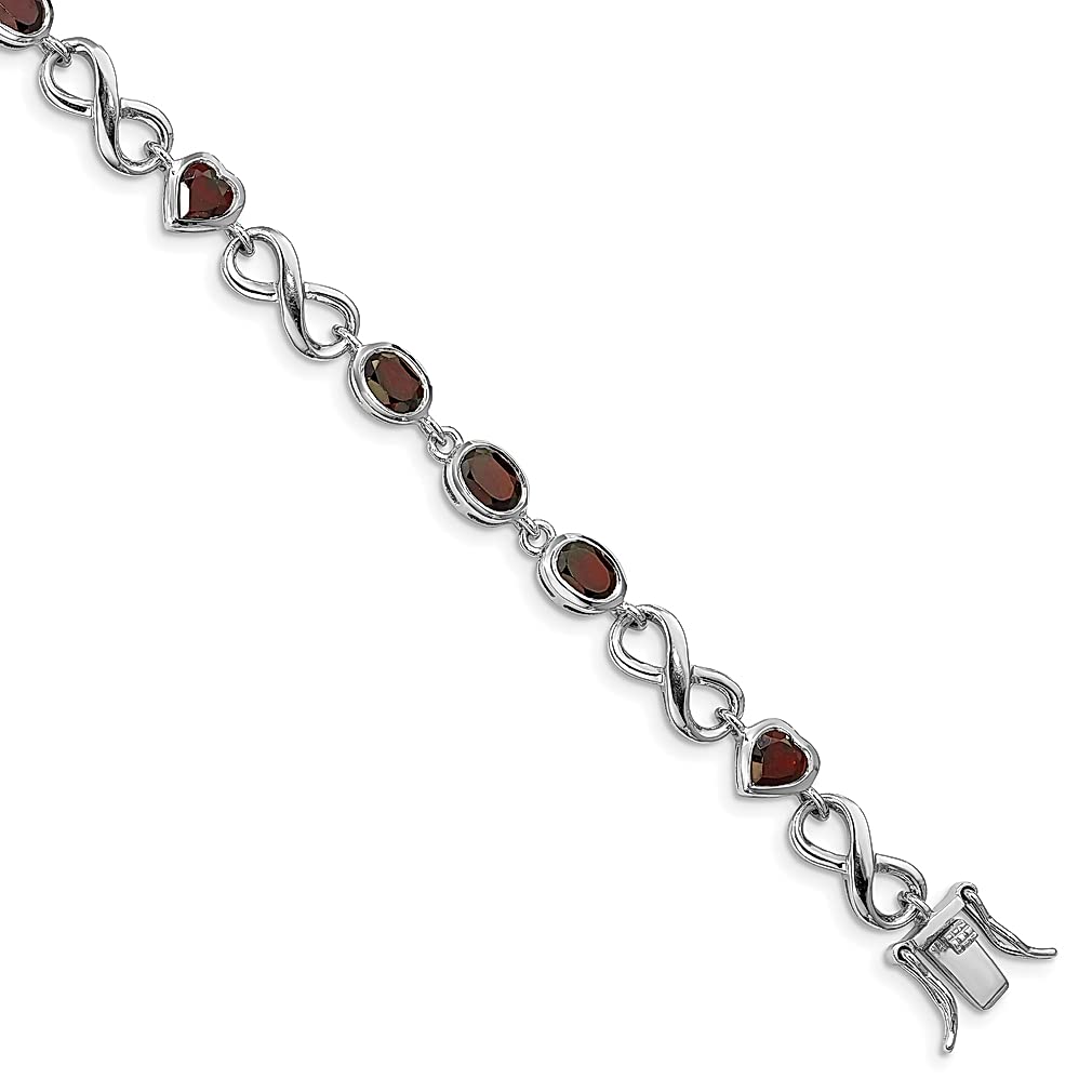 925 Sterling Silver Oval Heart Red Garnet Bracelet 7