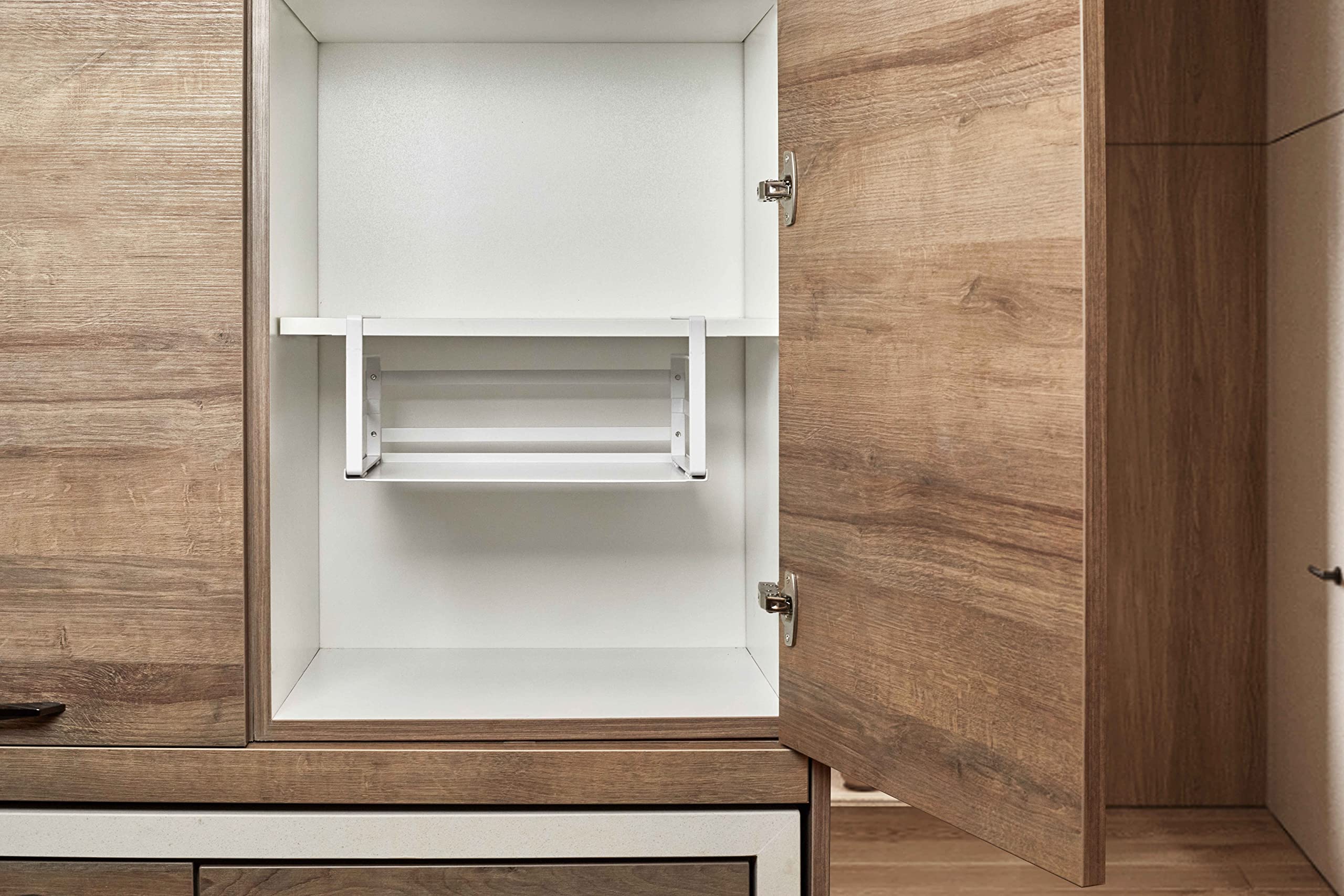 2-Pack Under Shelf Storage Baskets - Heavy Duty Slide-in Organizer for Kitchen, Pantry & Cabinet - Space Saving Hanging Holder for Bookshelf, Desk & Counter - White (Perfect for Small Kitchen Organization & Closet Storage Solutions)