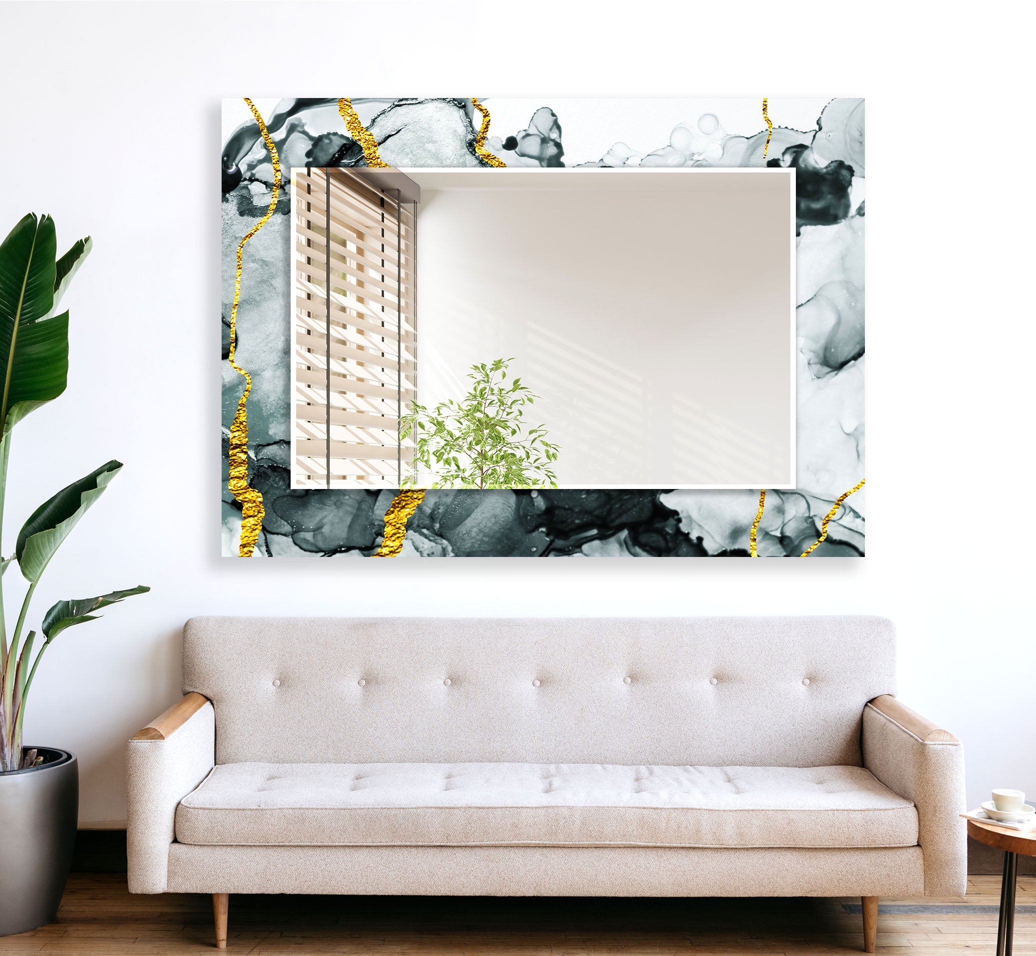 Elegant Black & Silver Golden Wall Mirror - Modern Home Decor for Living Room, Bedroom, or Entryway - Perfect for Enhancing Space & Style