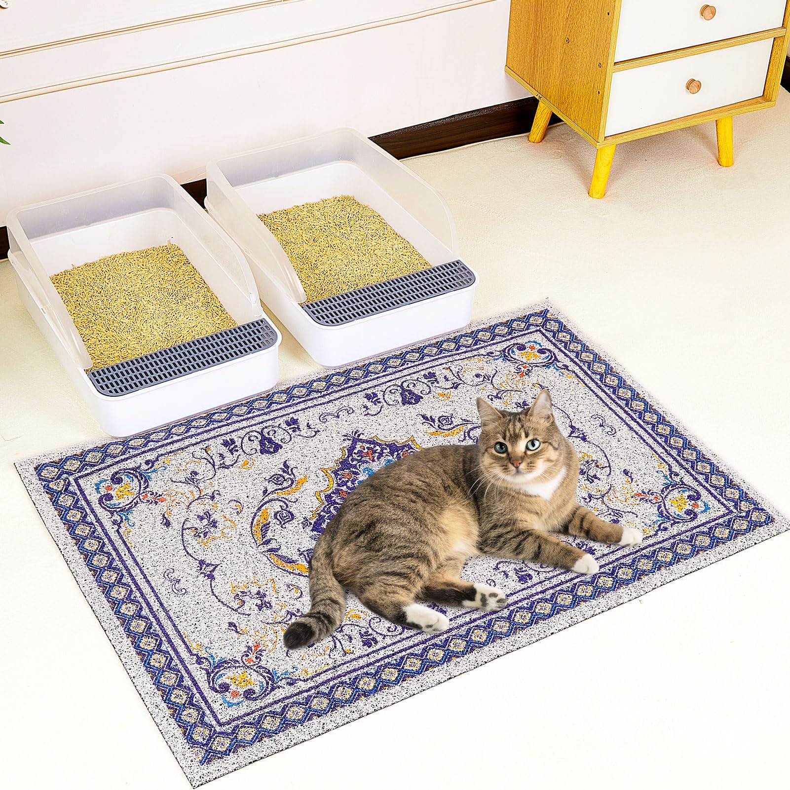 Premium Non-Slip Cat Litter Mat - Waterproof & Washable Litter Box Mat with High Trapping Efficiency | Soft & Durable Pet Mat for Kittens & Cats | Perfect for Litter Box Areas, Food Bowls & Pet Play Zones