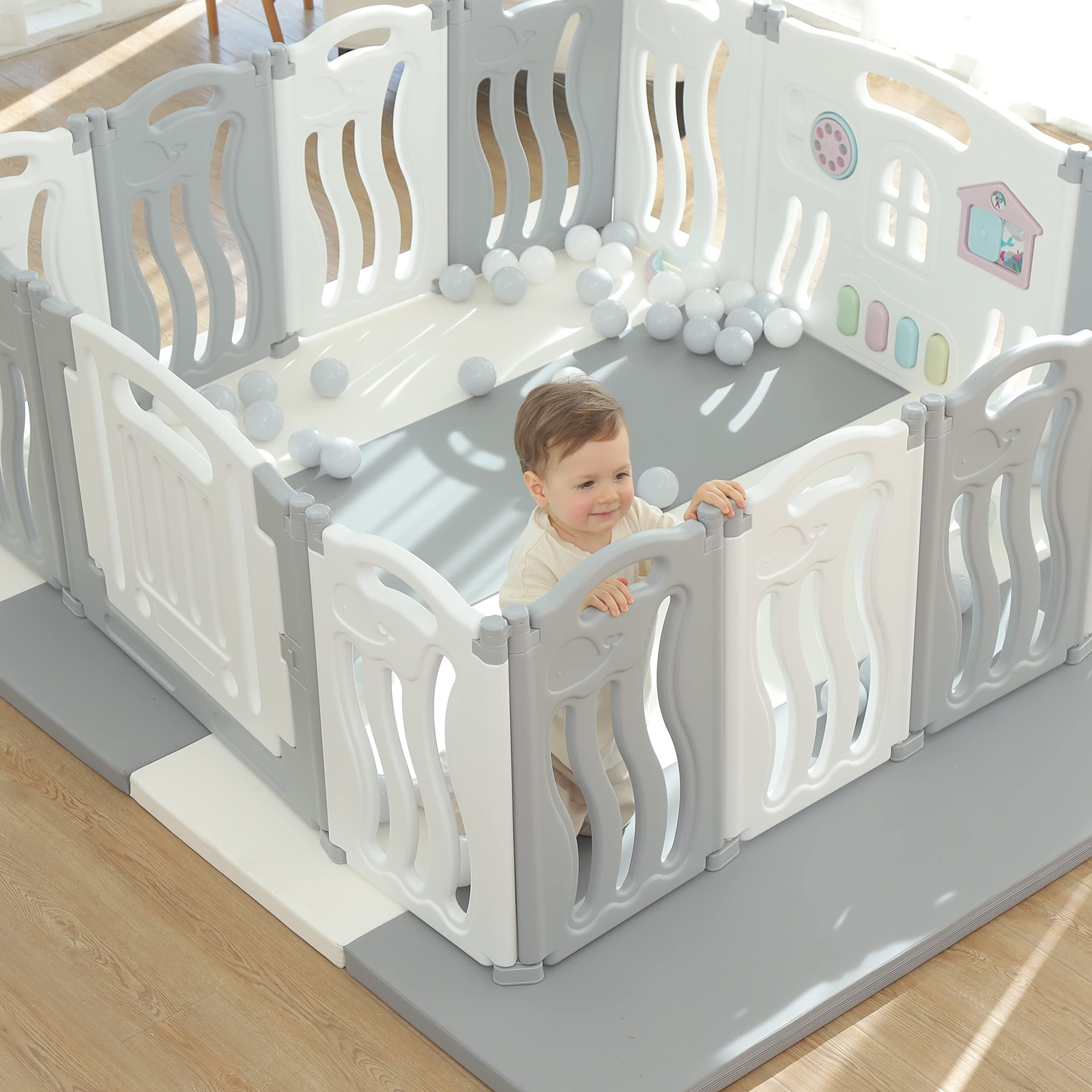 **Baby Playpen - 14 Panels Ocean White Safety Play Yard for Kids, Indoor & Outdoor Activity Centre - Perfect for Home, Nursery, Daycare & Playtime**