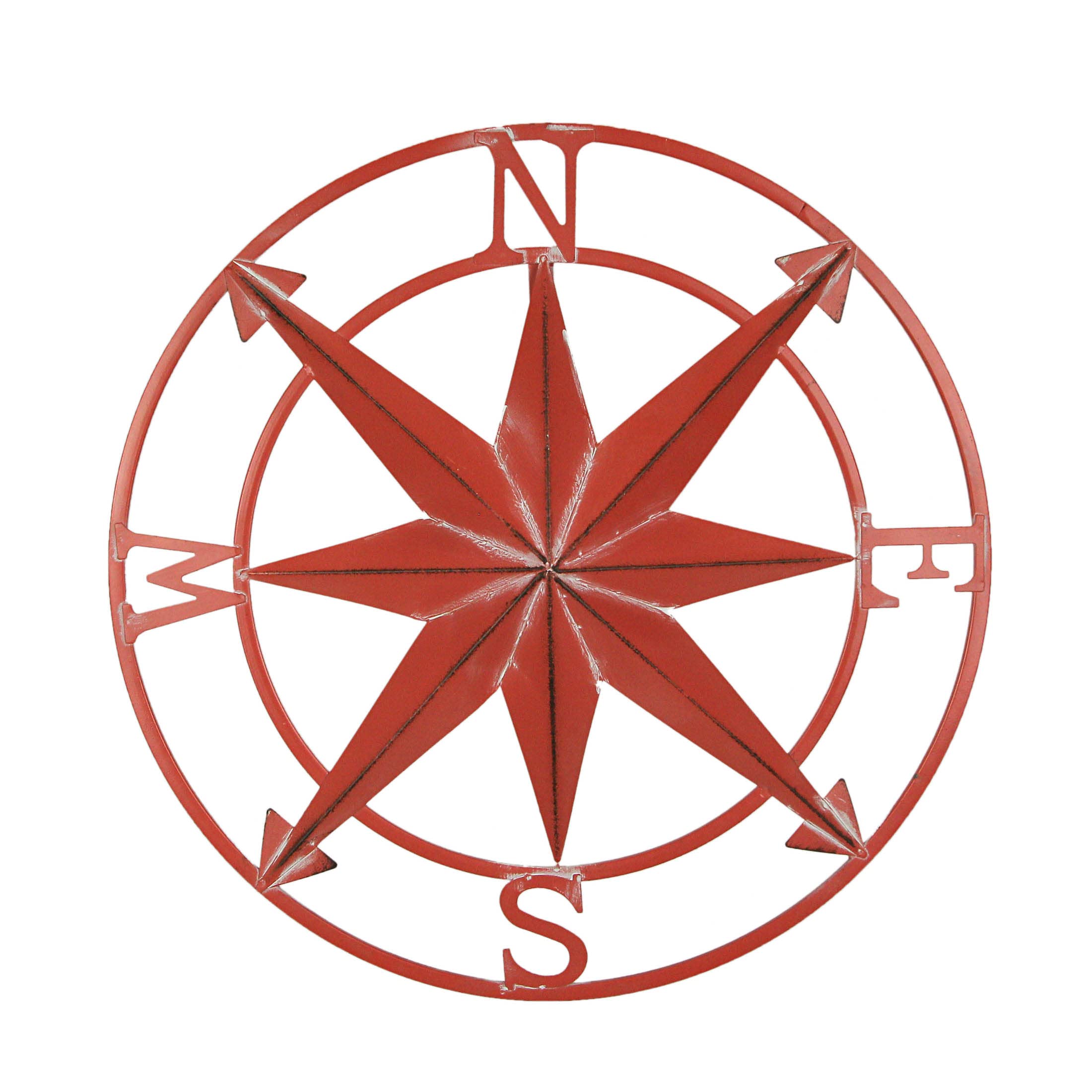 Zeckos 20-Inch Coral Orange Metal Nautical Compass Rose Wall Decor - Rustic Vintage Navigation Wall Art for Living Room, Bedroom, Patio & Outdoor Spaces