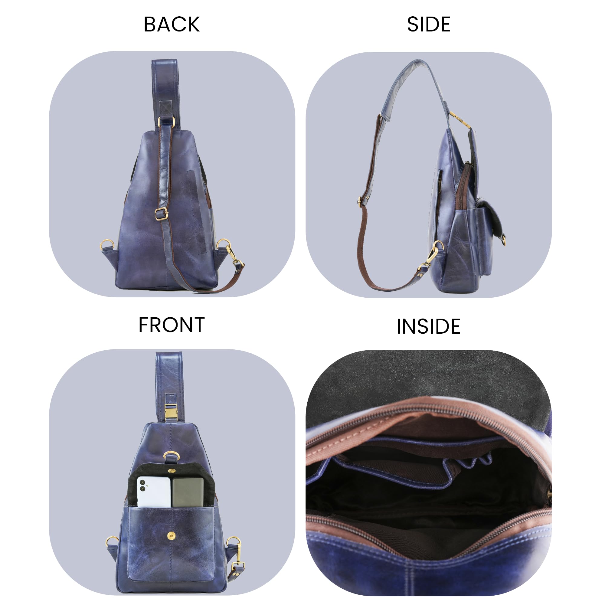Genuine Leather Crossbody Backpack for Men - Handmade Sling Bag with Adjustable Strap, Perfect for Travel, Hiking & Daily Use (Daypack, Chest Shoulder Purse)