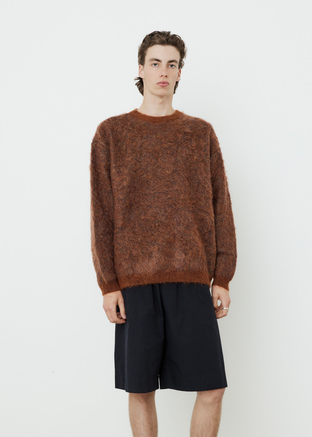 4-Color Mix Jacquard Mohair Crewneck Sweater for Women - Soft Winter Knit Pullover for Casual & Office Wear