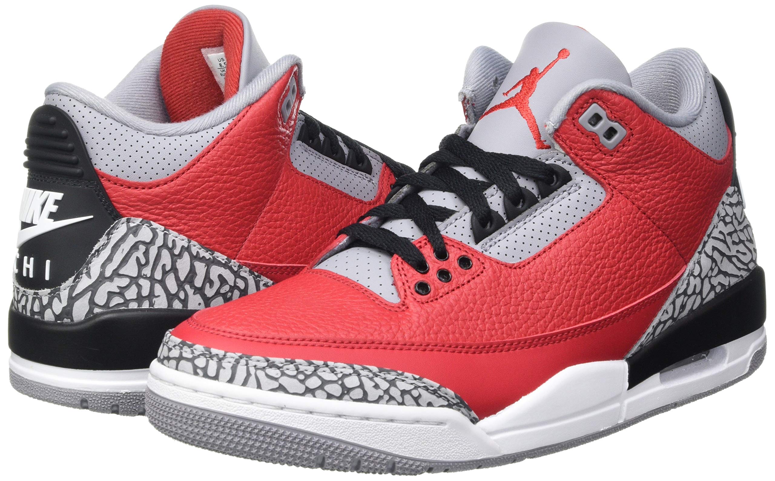 Nike Air Jordan 3 Retro U Men's Basketball Shoes - Varsity Red/Cement Gray - Size 13 UK | High-Performance Sneakers for Basketball, Streetwear & Casual Fashion