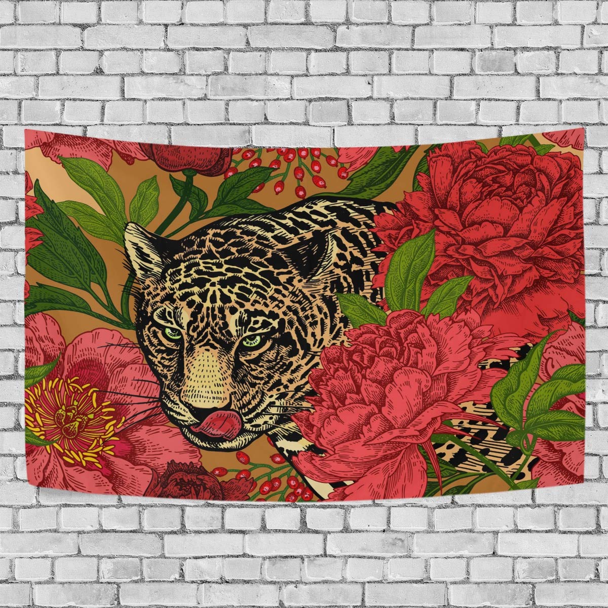 ALAZA Leopard and Peonies Art Tapestry Wall Hanging - Boho Chic Home Decor for Living Room, Bedroom, Dorm - Perfect for Bohemian Style, Aesthetic Room Makeover & Wall Art Display