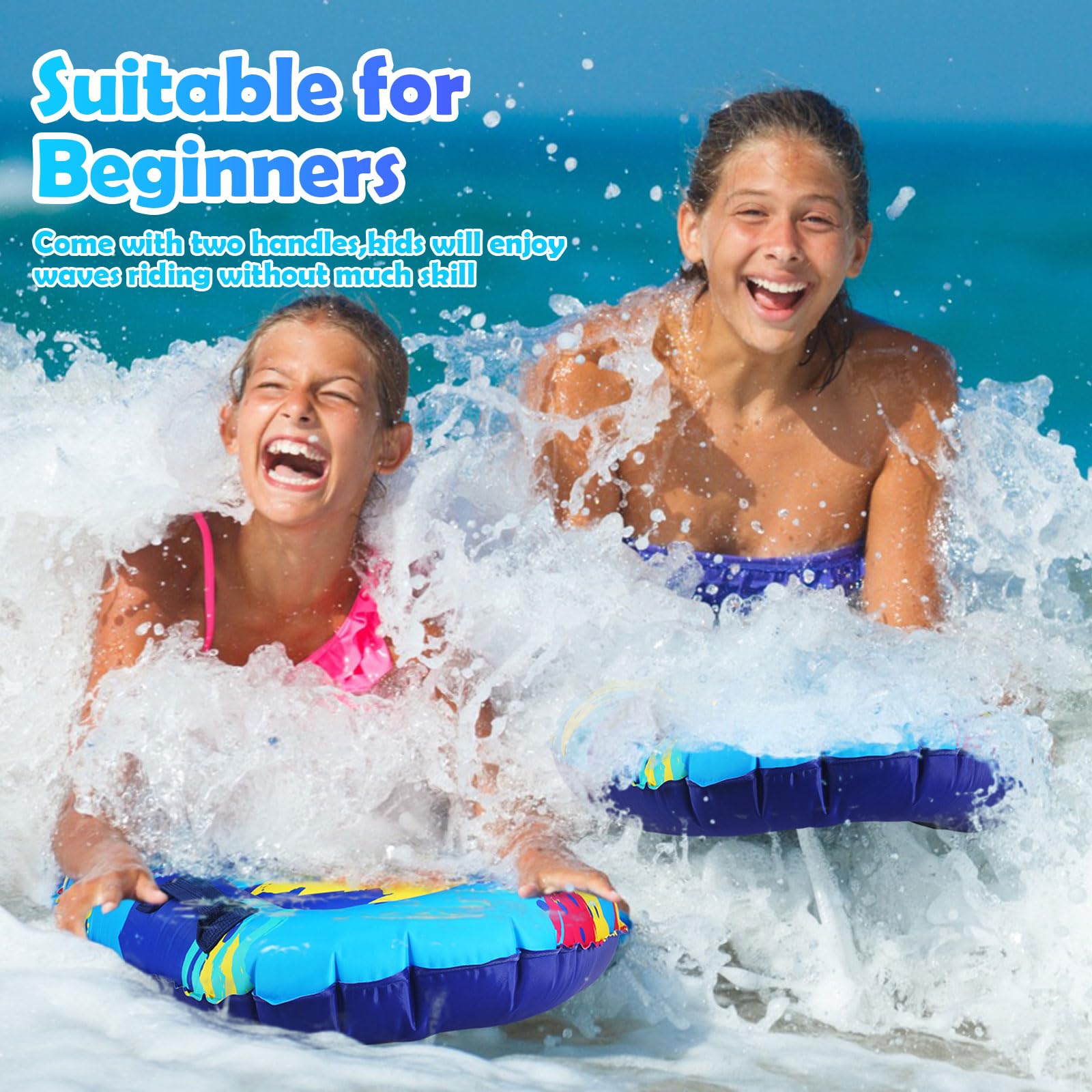 Inflatable Surf Body Board with Handles - Portable Pool & Beach Float for Kids & Adults - Perfect for Water Games, Swimming, Summer Fun at Ocean, Lake, and Backyard Pools
